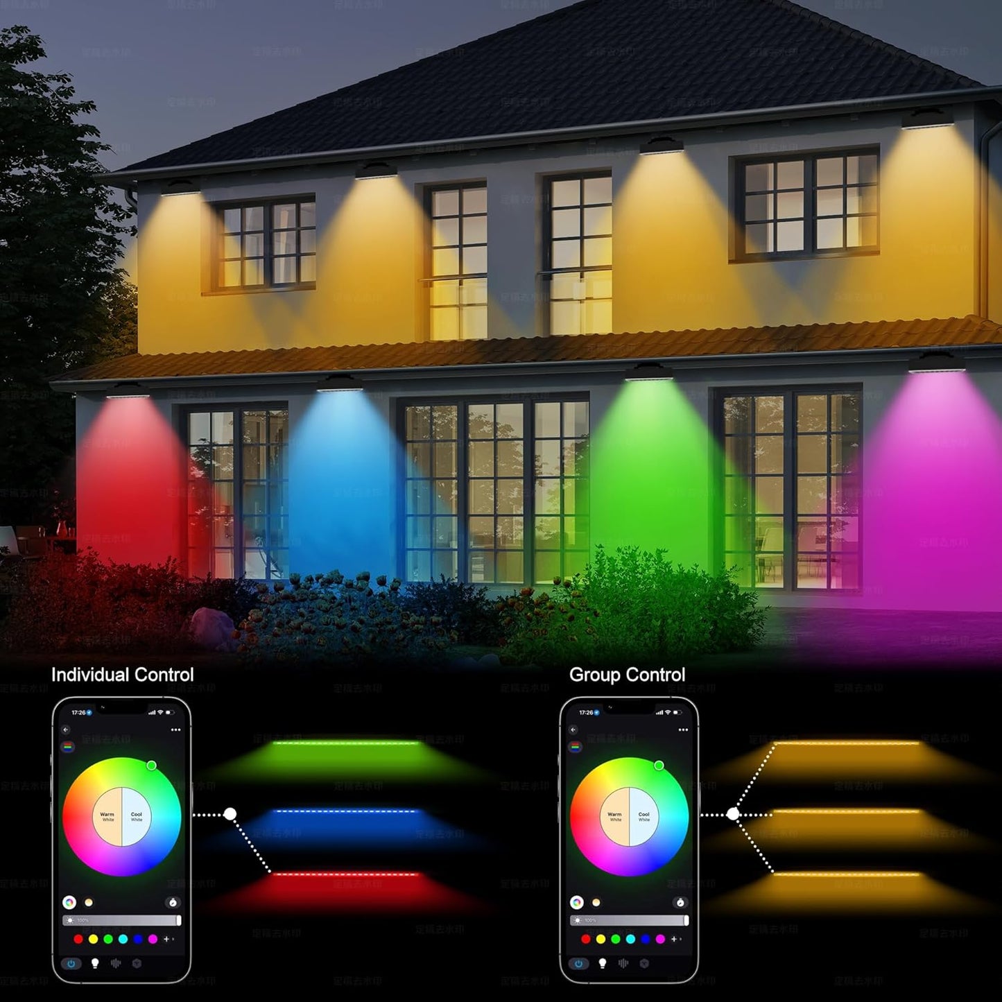 Smart Flood Lights Outdoor Color Changing, 360W RGBCW Wall Washer, WiFi App & RF Remote, 2700K-6500K Tunable White, Voice Control, IP65 Waterproof, Music Sync, Timer 5*72W RGB+Tunable White(2700-6500K)