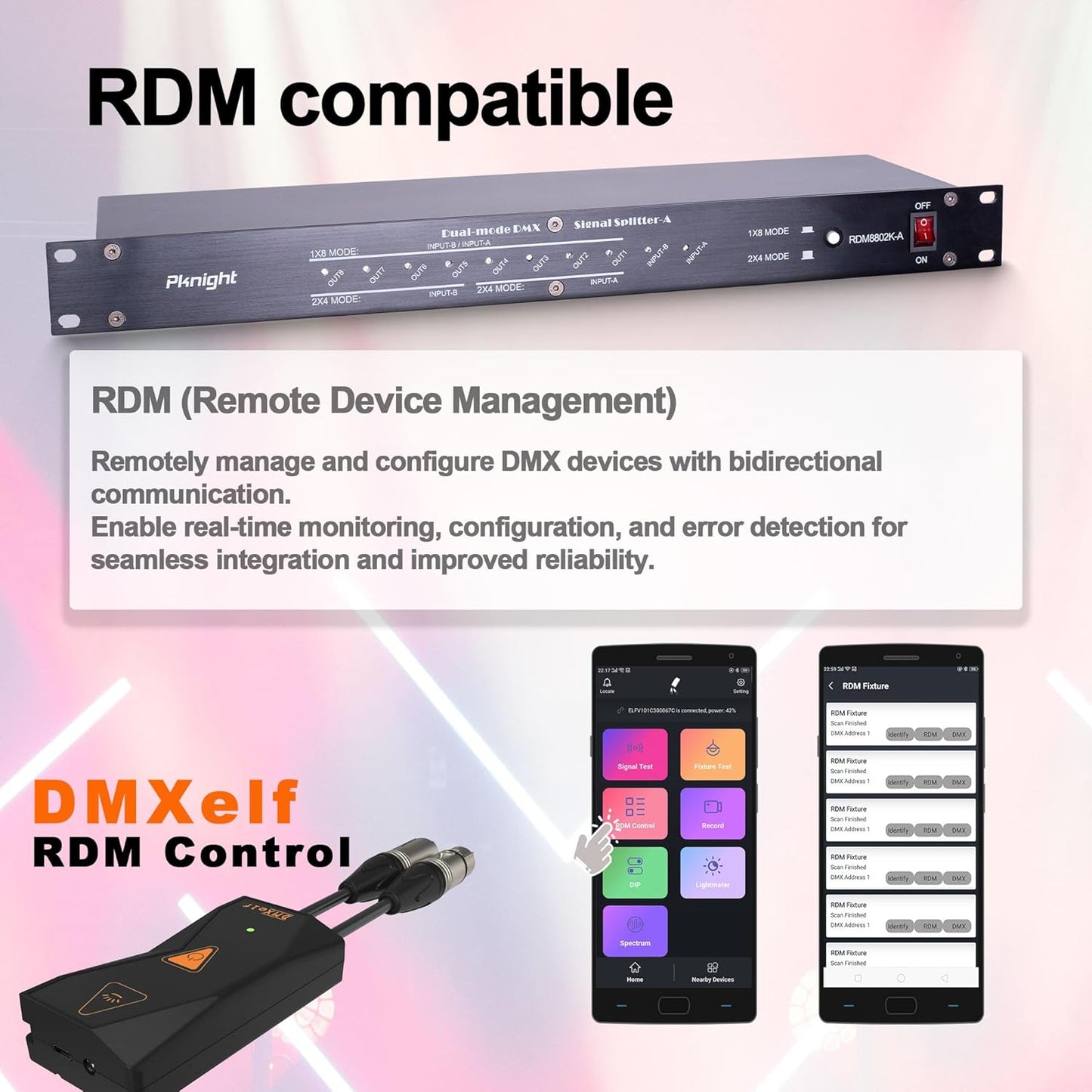 8-Port RDM DMX Splitter with Dual Input, PowerCON Linking, and Signal Amplifier Distributor