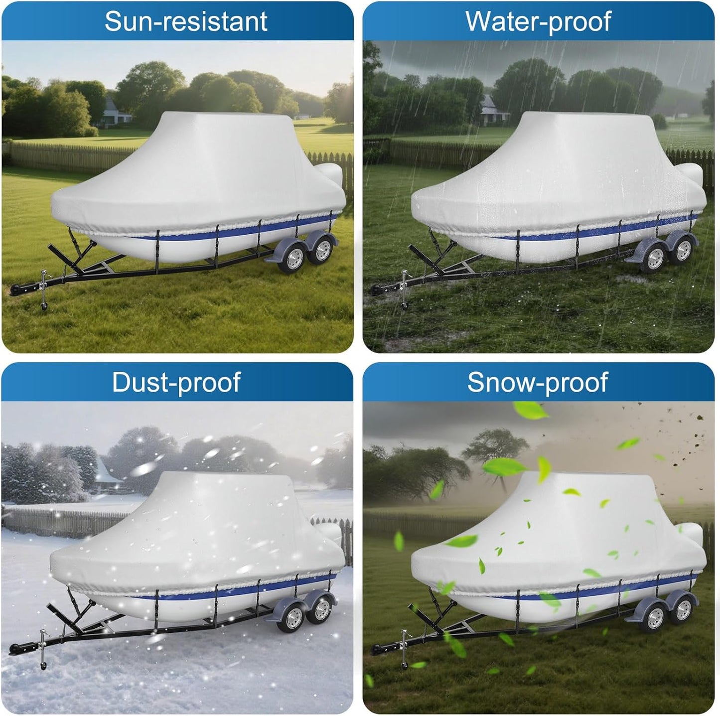 T-TOP Boat Cover 20-22ft, 1200D PU Heavy Duty Marine Grade Cover with Motor Cover, Waterproof UV Resistant Oxford Polyester Canvas Cover for T-TOP Boat 20-22 ft, Grey