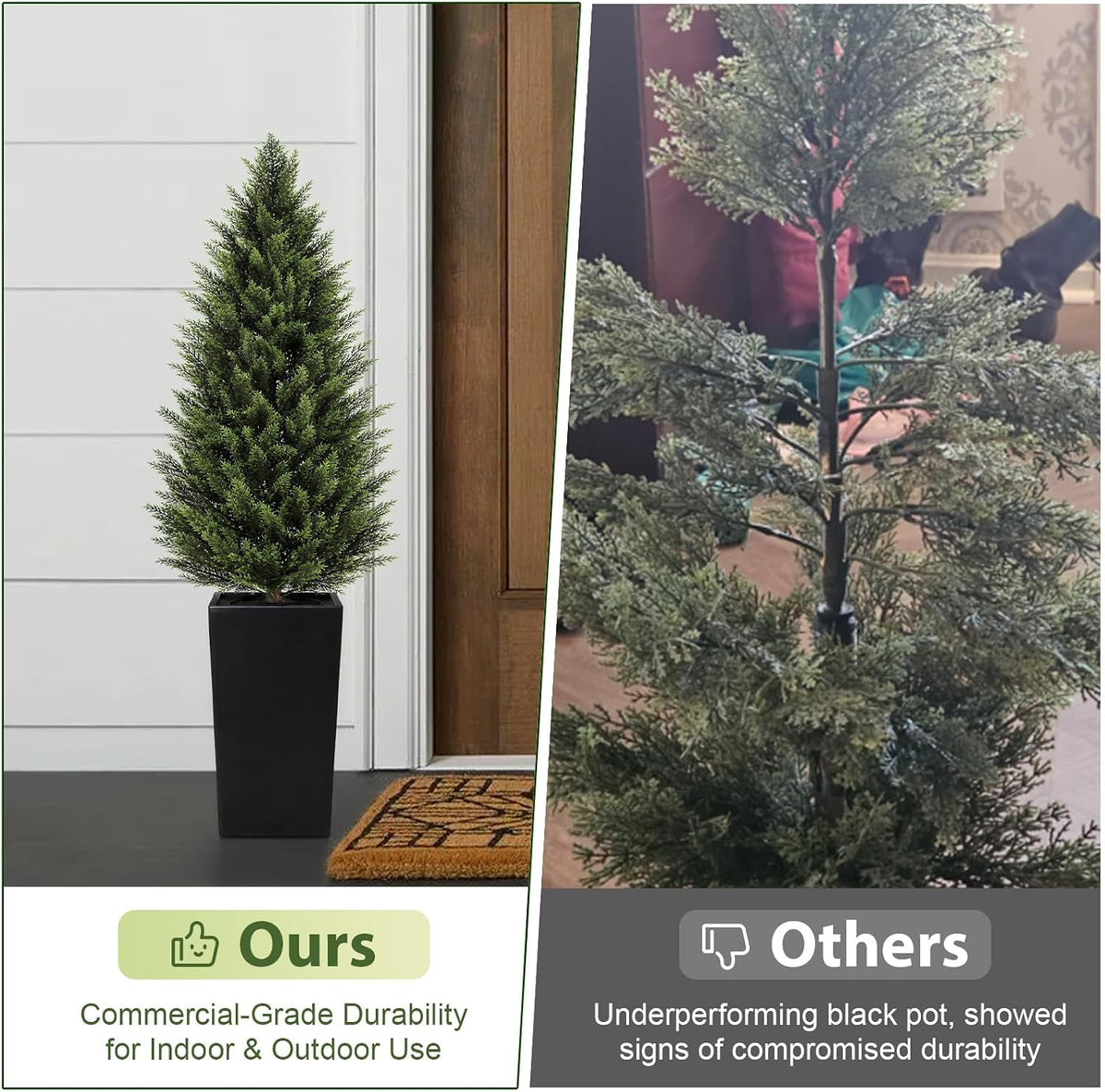 4FT Artificial Cedar Topiary Trees 2 Pack, Realistic Faux Cypress Trees with Square Black Planter Pot, UV Resistant Outdoor Evergreen Plants for Front Porch Patio Garden Landscape Decor Black Square Planter 4ft