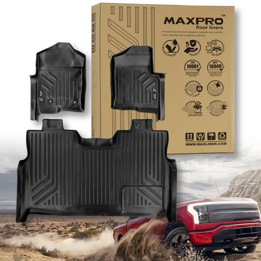 Premium MAXPRO Floor Mats for 2009-2014 Ford F-150 SuperCrew Cab | Custom Fit TPE Floor Liners 1st &2nd Row Full Set | All Weather Waterproof Heavy Duty Car Mats Ford F150 Accessories Truck No Shifter 2009-2014 Ford F-150 Supercrew, Carpeted Flooring