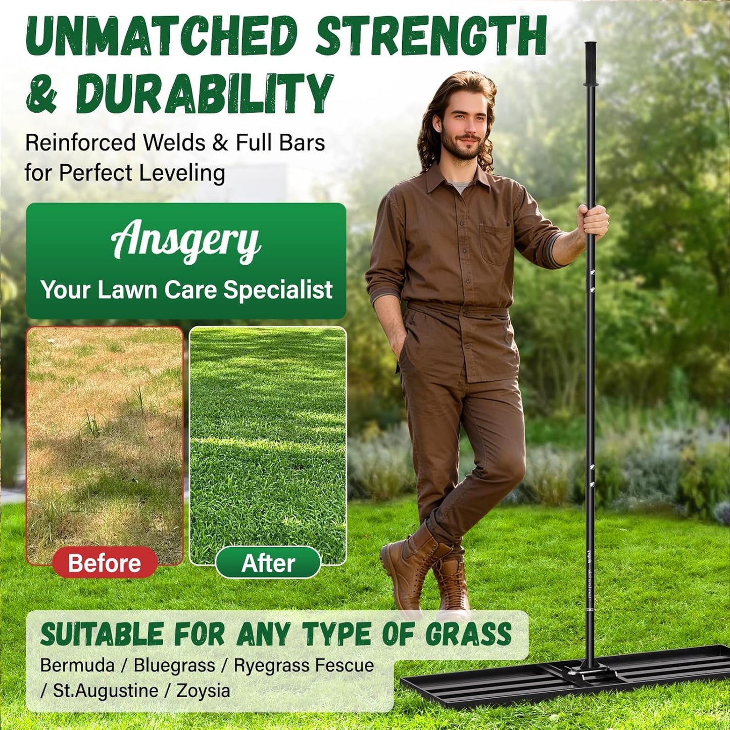 Lawn Leveling Rake 36X12 inch,Lawn Leveler with 78" Long Handle,Heavy Duty Ground Leveler for Yard,Sand,Dirt,Golf and Farm,Effort Saving Lawn Leveling Tool,Landscape Leveling Rake 36x12in