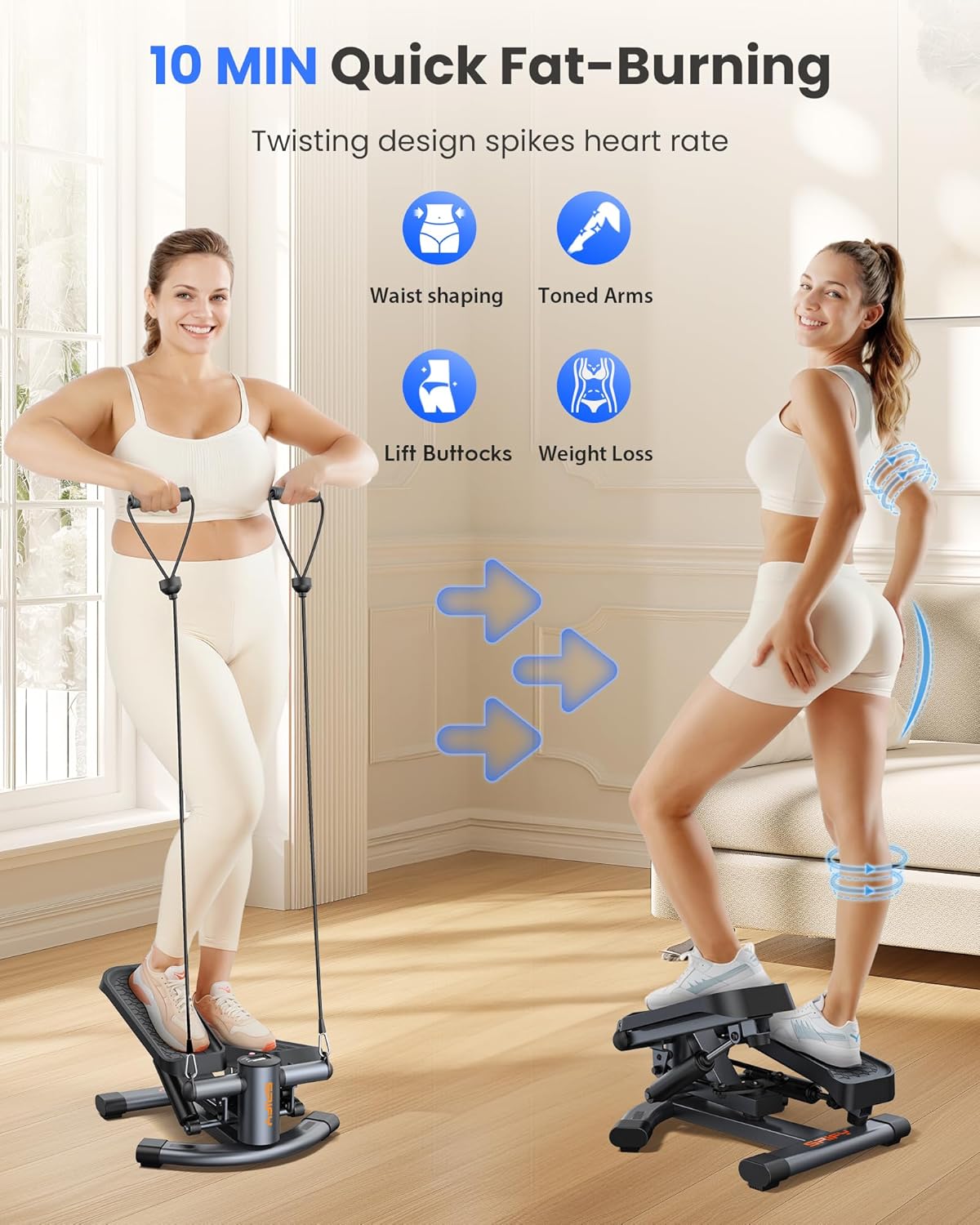 Twist Steppers for Exercise at Home,Stair Stepper with Resistance Bands,Exercise Equipment with 330lbs Capacity,Mini Stepper for Full Body Workout