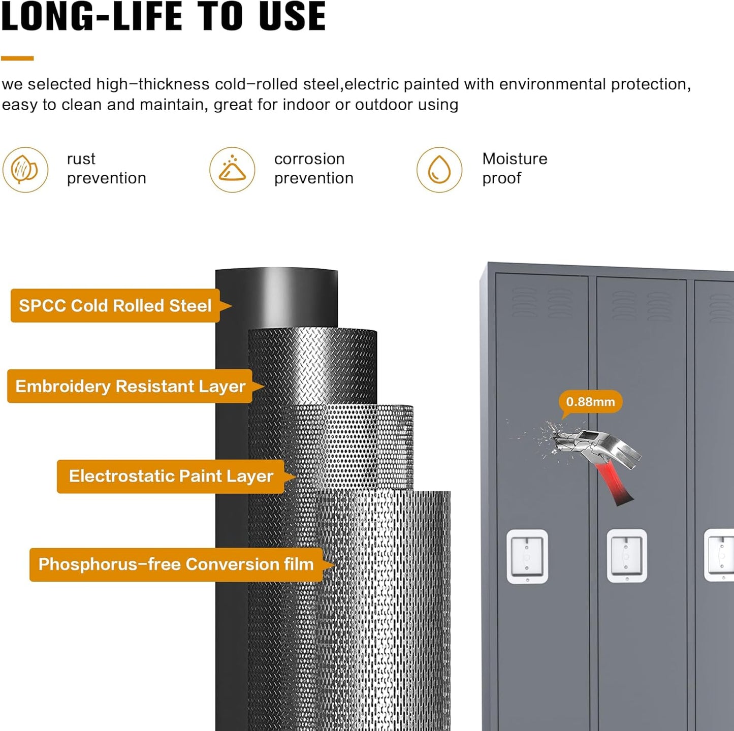 SUXXAN Metal Lockers for Employee, 72&#34; Tall Employee Locker with 3 Doors, Lockers for Storage in Gyms, Homes, Garages, and Offices with Hooks