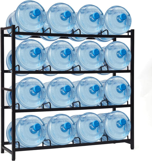 16-Tray Water Cooler Jug Rack 5 Gallon Water Dispenser Jug Holder Stand, 4-Tier Heavy Duty Carbon Steel 3/5