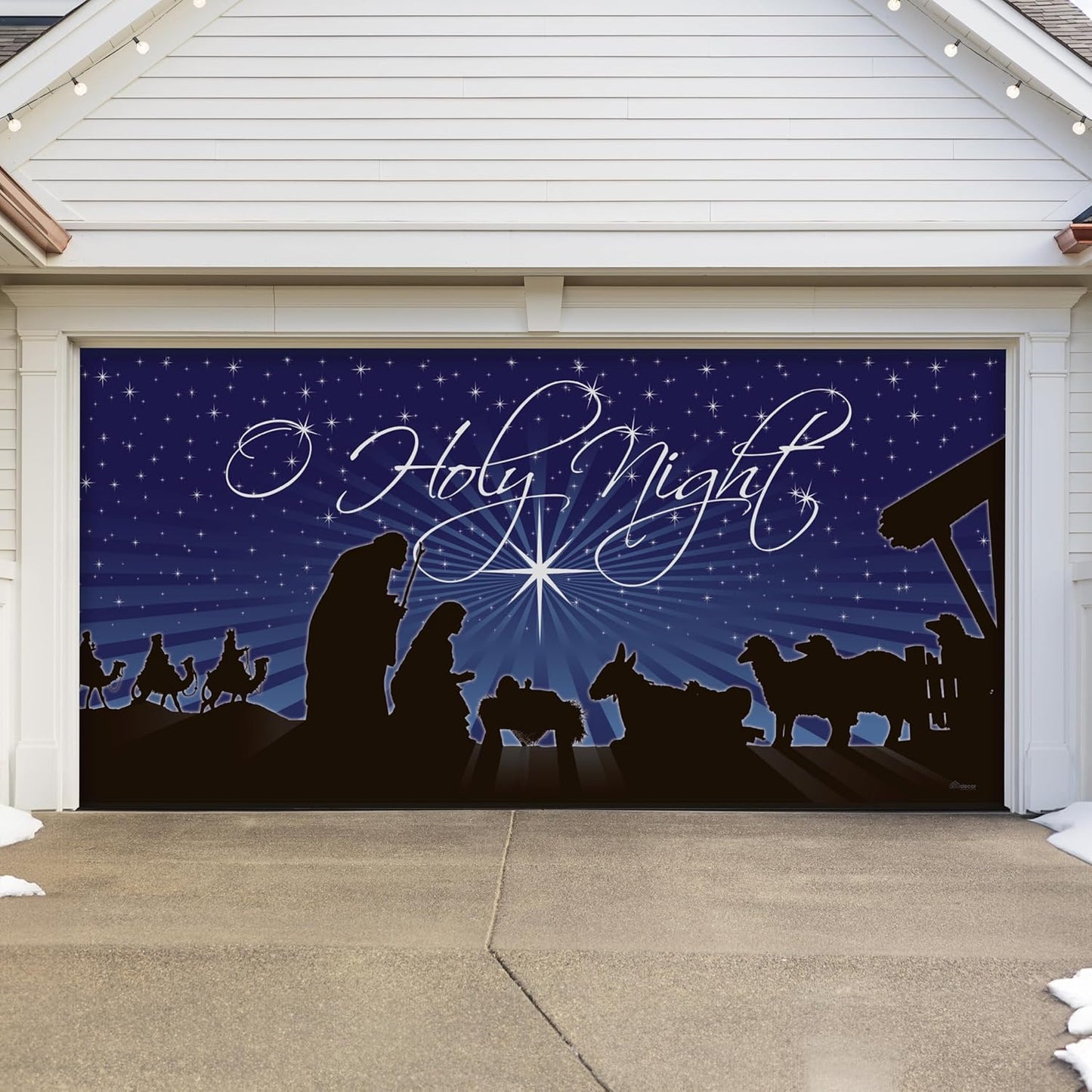 My Door Decor - 7&#39; x 16&#39; Peaceful O Holy Night Nativity Double Garage Door Banner - Sacred Christmas Dcor