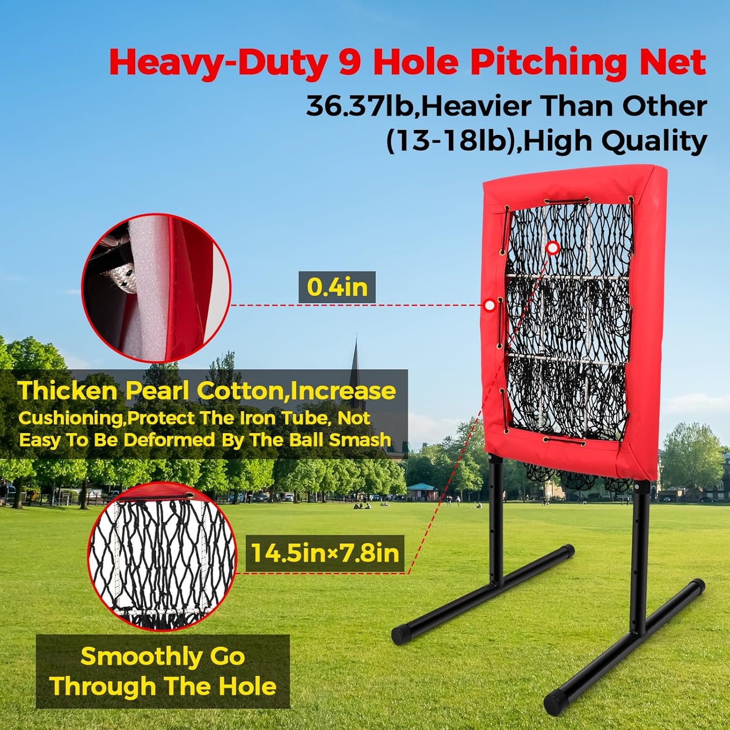 Heavy Duty 9 Hole Pitching Net with Strike Zone,9 Pocket Pitching Target Net of 4 Adjustable Heights (36-53in)