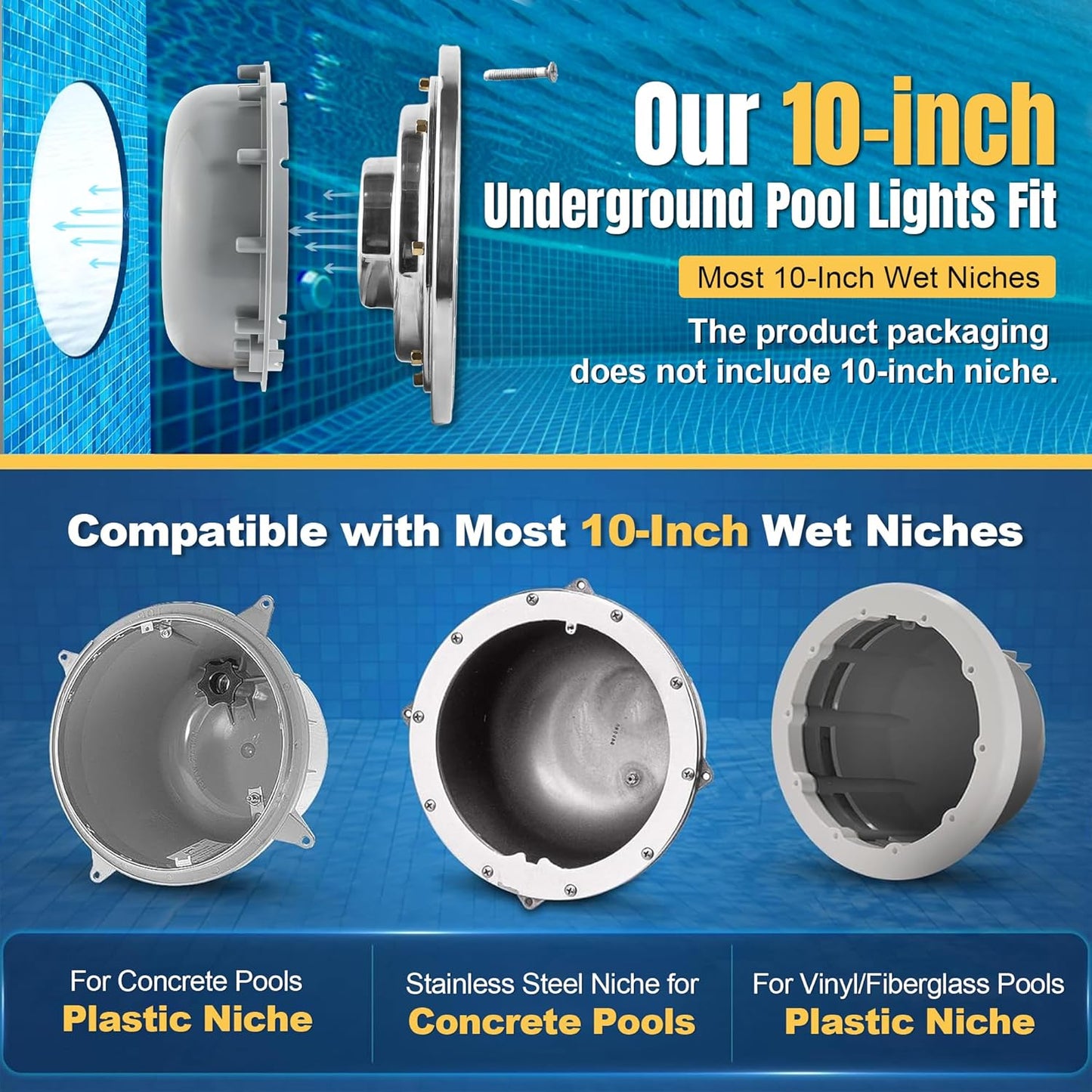 Pool Lights for Inground Pool, 10 Inch LED RGBW Color Changing Inground Pool and Spa Light, IP68 Waterproof Pool Lights for Ab