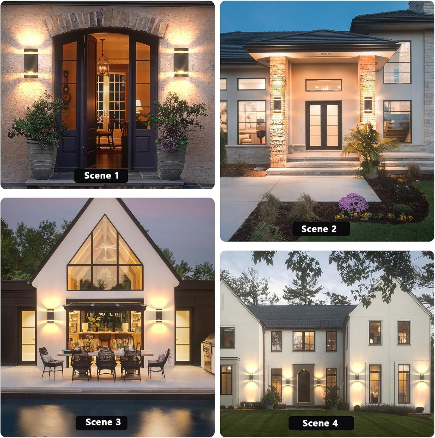 GEYANG Modern Exterior Wall Light: 14W 3000K Warm White Waterproof Dusk to Dawn Outdoor Lighting - Black Wall Lamp - Up and Down Lighting for Garage Yard Patio Entryway - 4 Pack dusk to dawn 4