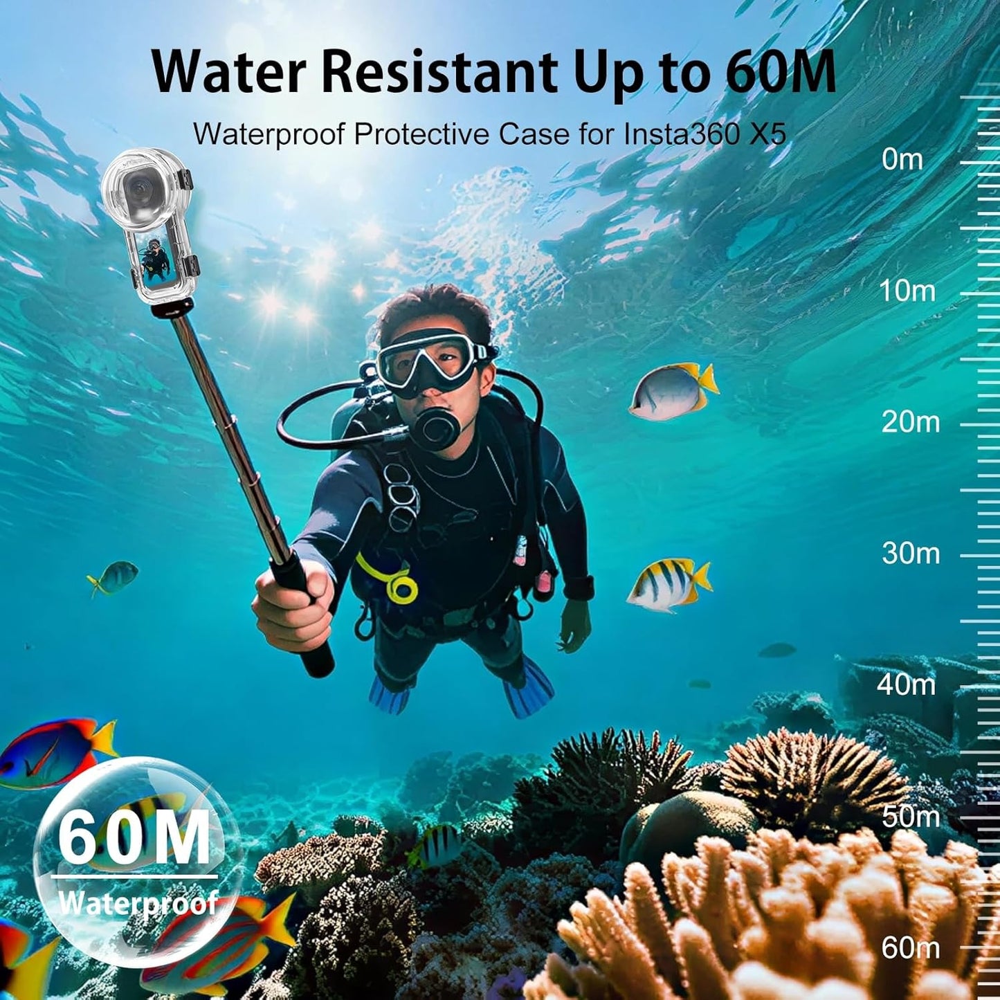 Waterproof Diving Case 60m/197ft for Insta360 X5, Quick Release Housing for Underwater Photography & Action Camera Protection