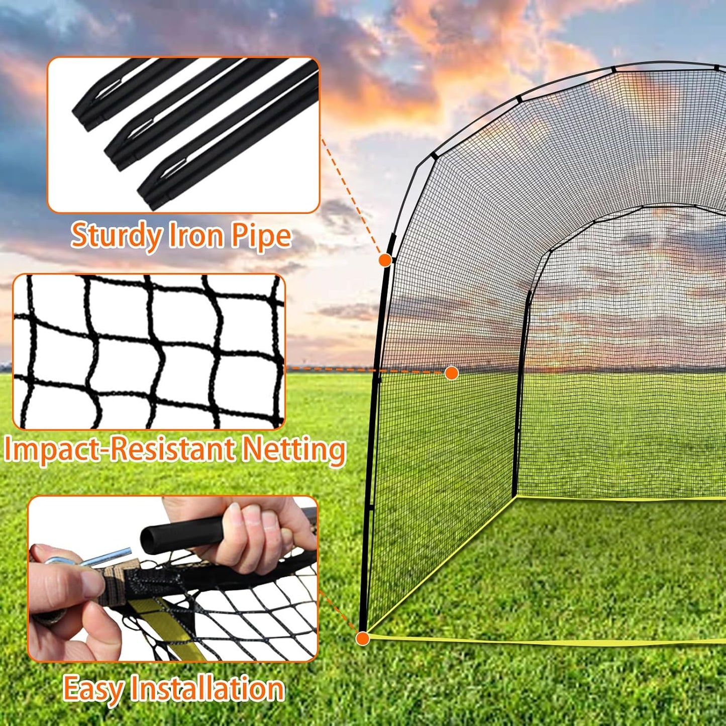 Portable Outdoor Softball Baseball Batting Hitting Cages with Frame and Net for Home Backyard Accessories Heavy Duty Portable Batting Cage for Garage