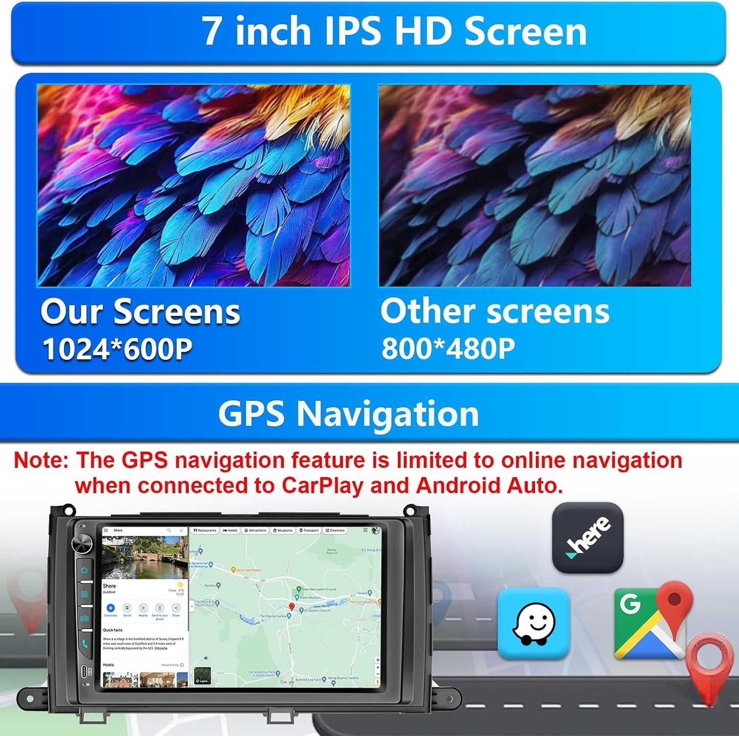 Plug&Play Car Radio Stereo for Toyota Sienna 2011 2012 2013 2014, 9" IPS Touch Screen Head Unit for Sienna Radio with Carplay, Android Auto&Mirror Link/BT,GPS/SWC，MIC ，Backup Camera,AM/FM