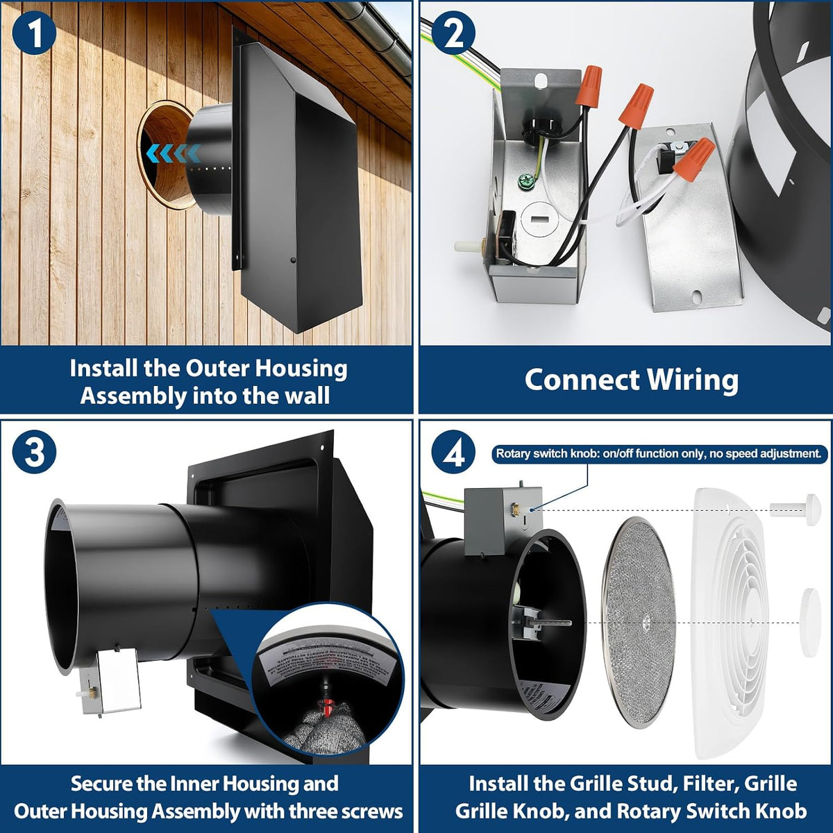 200 CFM Through-the-Wall Exhaust Fan with On/Off Switch Kitchen Exhaust Fan