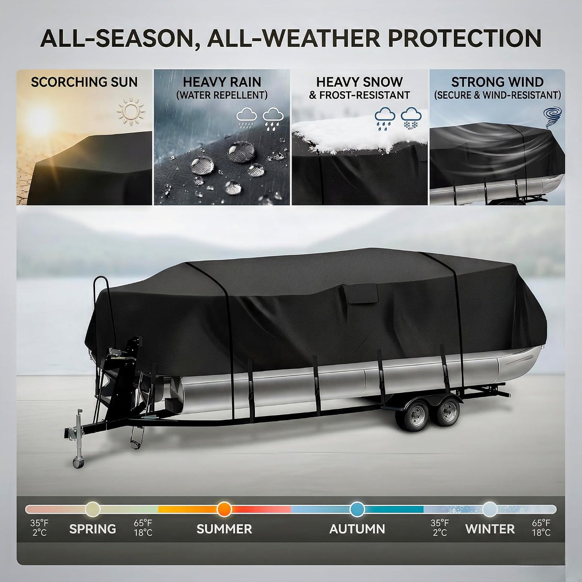 Heavy Duty 900D PU Pontoon Boat Cover, 22'1''-24'2 Trailerable Marine Grade