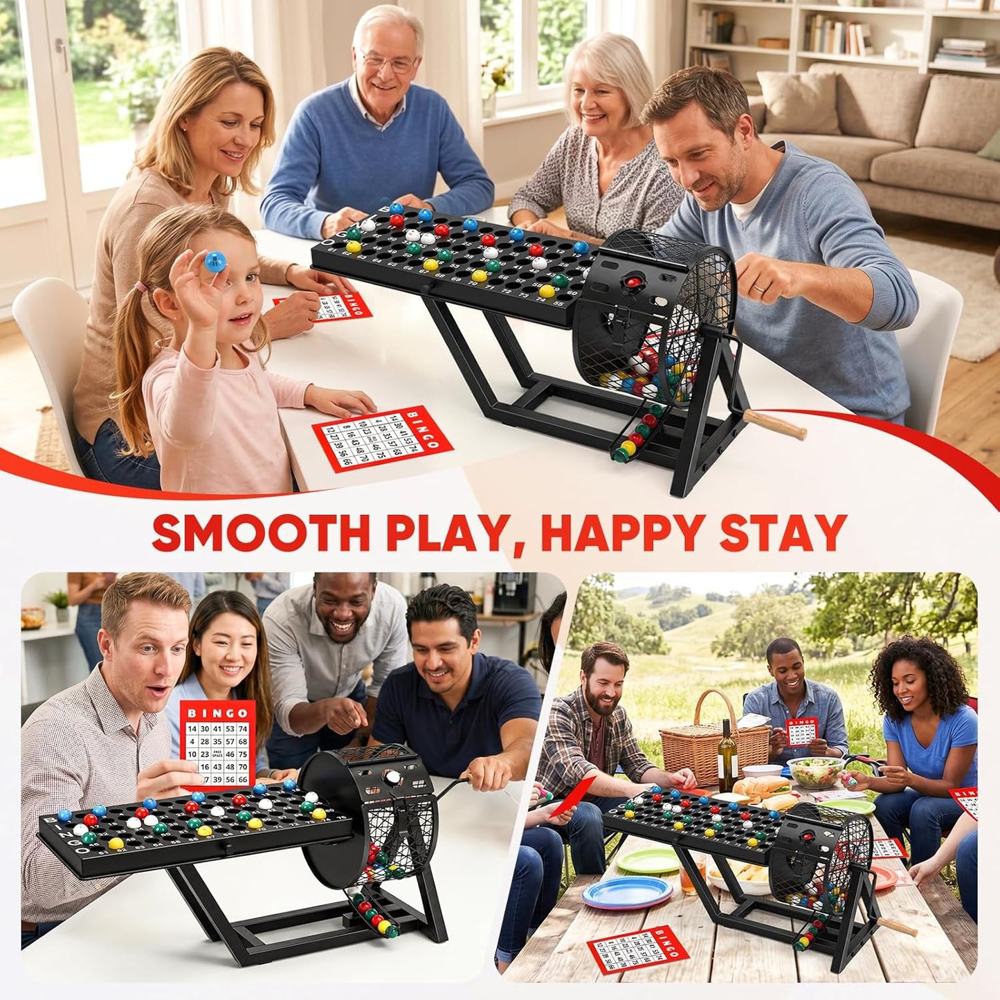 Table Top Machine Bingo Sets Adults for Large Group, Professional Deluxe Bingo Game Set Newly Upgraded Bingo Cage and Balls Storage Bag for Adults Parties, Game Night, Community and Family (Black)
