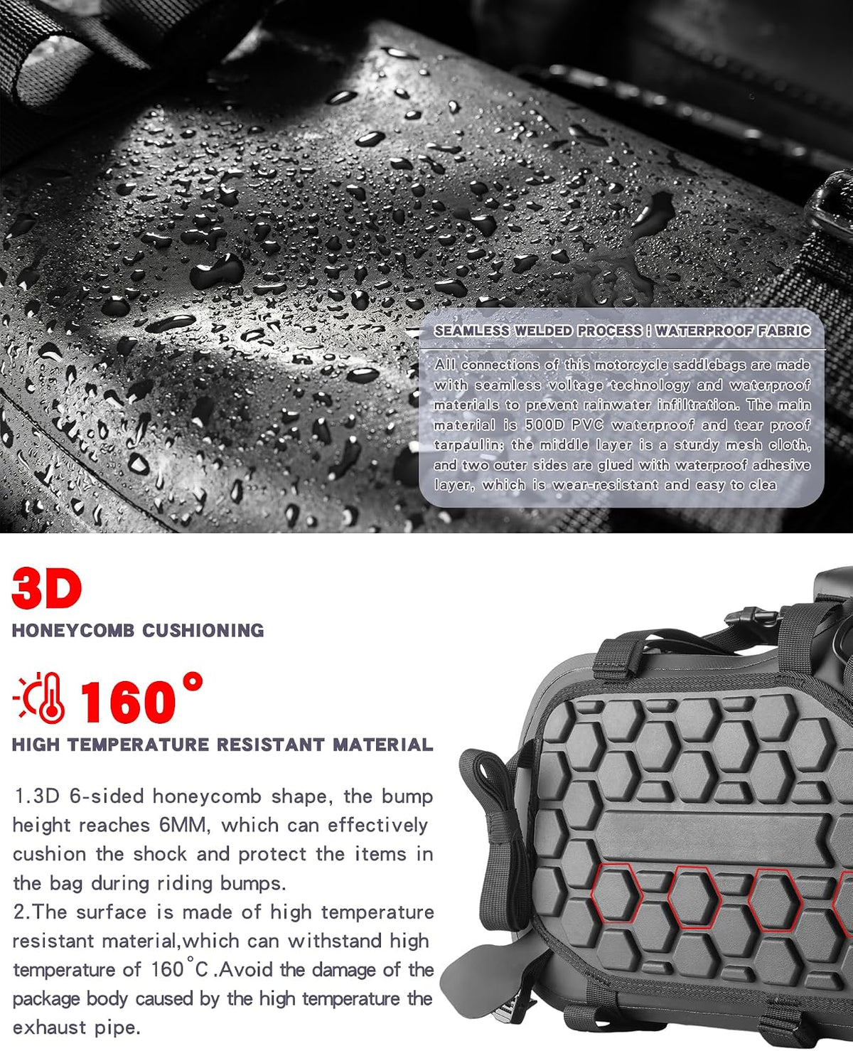 HI-LINE Motorcycle Saddlebags 28L(14L*2) Waterproof PVC