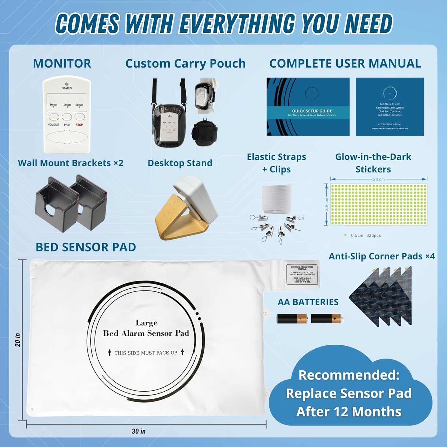 Large Bed Alarm for Elderly Adults – Wireless Bed Alarm Pad (20” x 30”) & Pager – Safety Bed Alarms and Fall Prevention – Dementia & Alzheimers Support, Designed for Nighttime Care