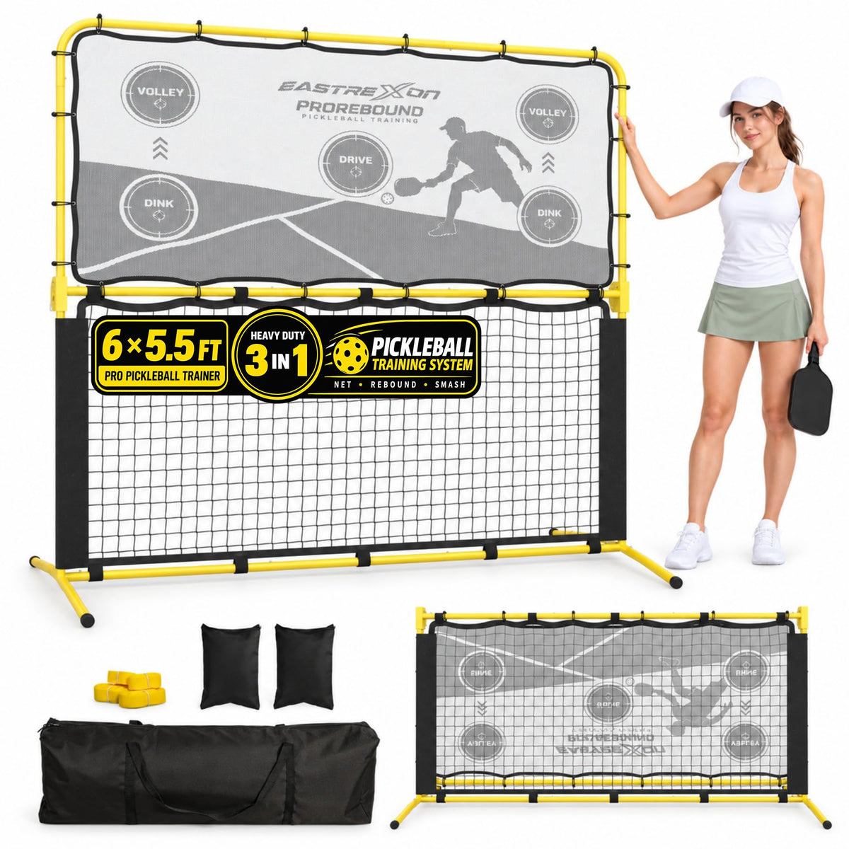 3-in-1 Pickleball Rebounder, Pickleball Trainer for Solo Practice 5.5x6 FT