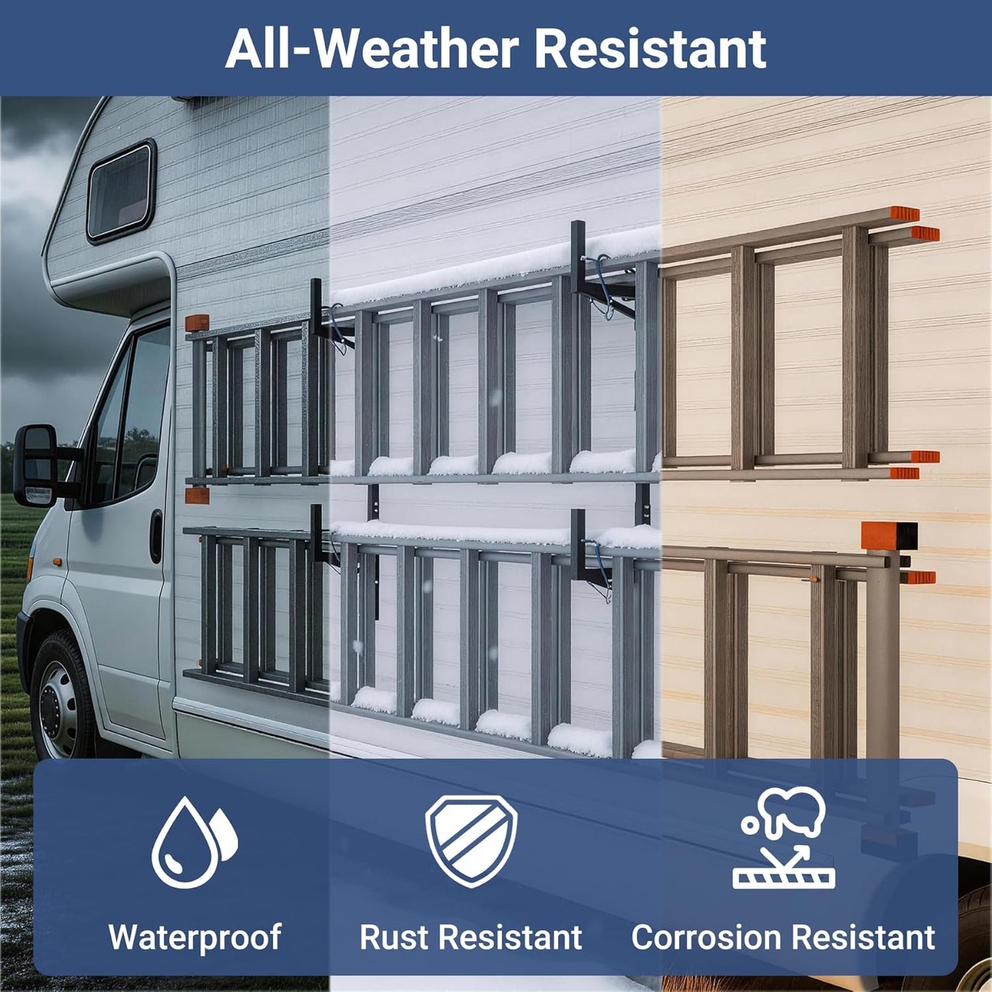 Adjustable Trailer Ladder Rack, Heavy Duty Steel Ladder Rack with 8 Elastic Ropes for Truck, Open and Enclosed Trailer Side Wall Mount, Indoor/Outdoor Storage Rack 350 LBS Capacity