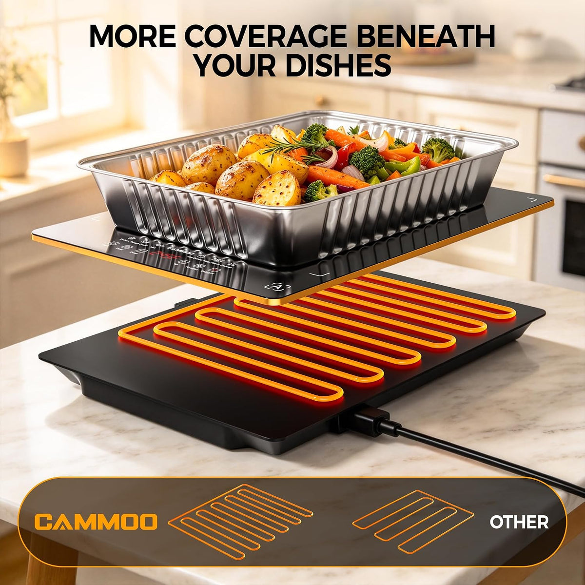 CAMMOO Electric Warming Tray, 31.8''x15'' 3-in-1, Tempered Glass Warming Mat for Food 31.8"L*15"W 3