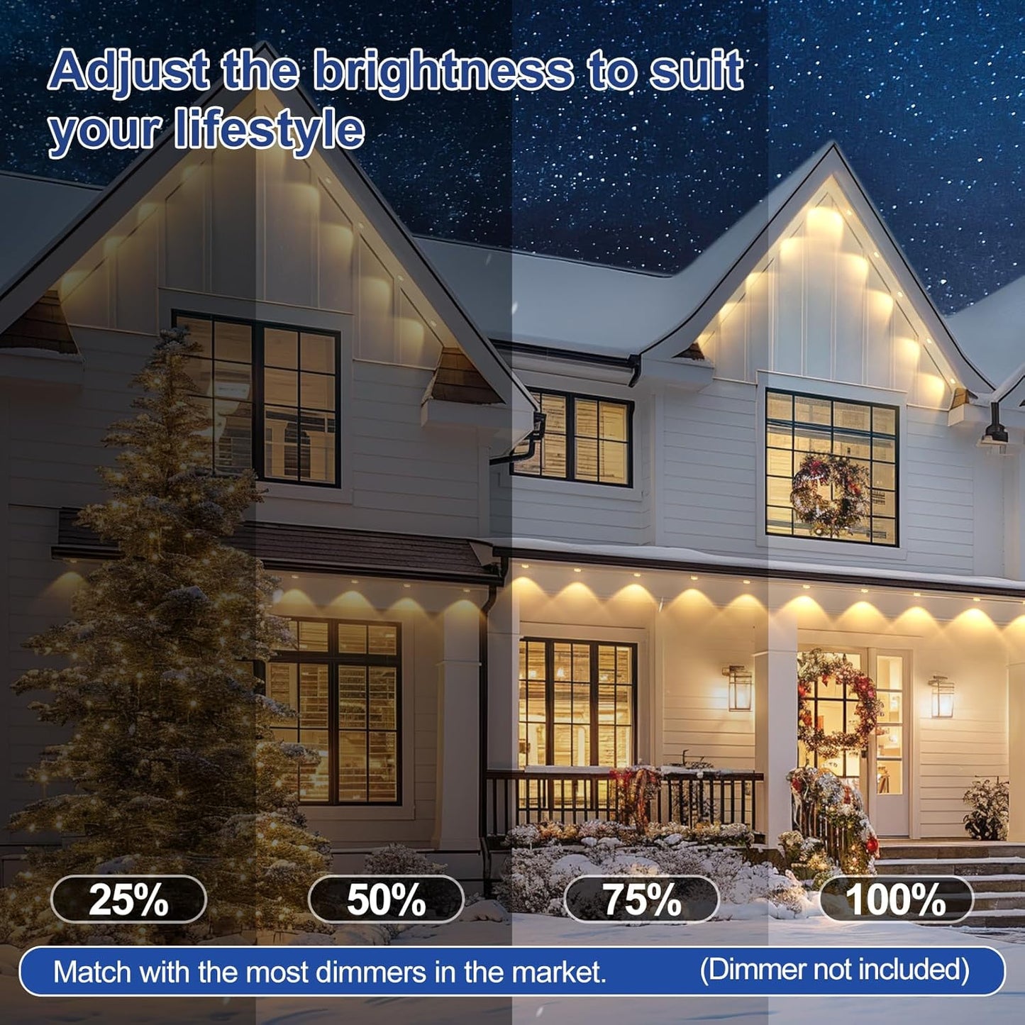 Brightever Permanent Outdoor Lights, Upgraded Warm White Outdoor Lights 100FT with 72 LED Lighting, IP65 Waterproof Ea