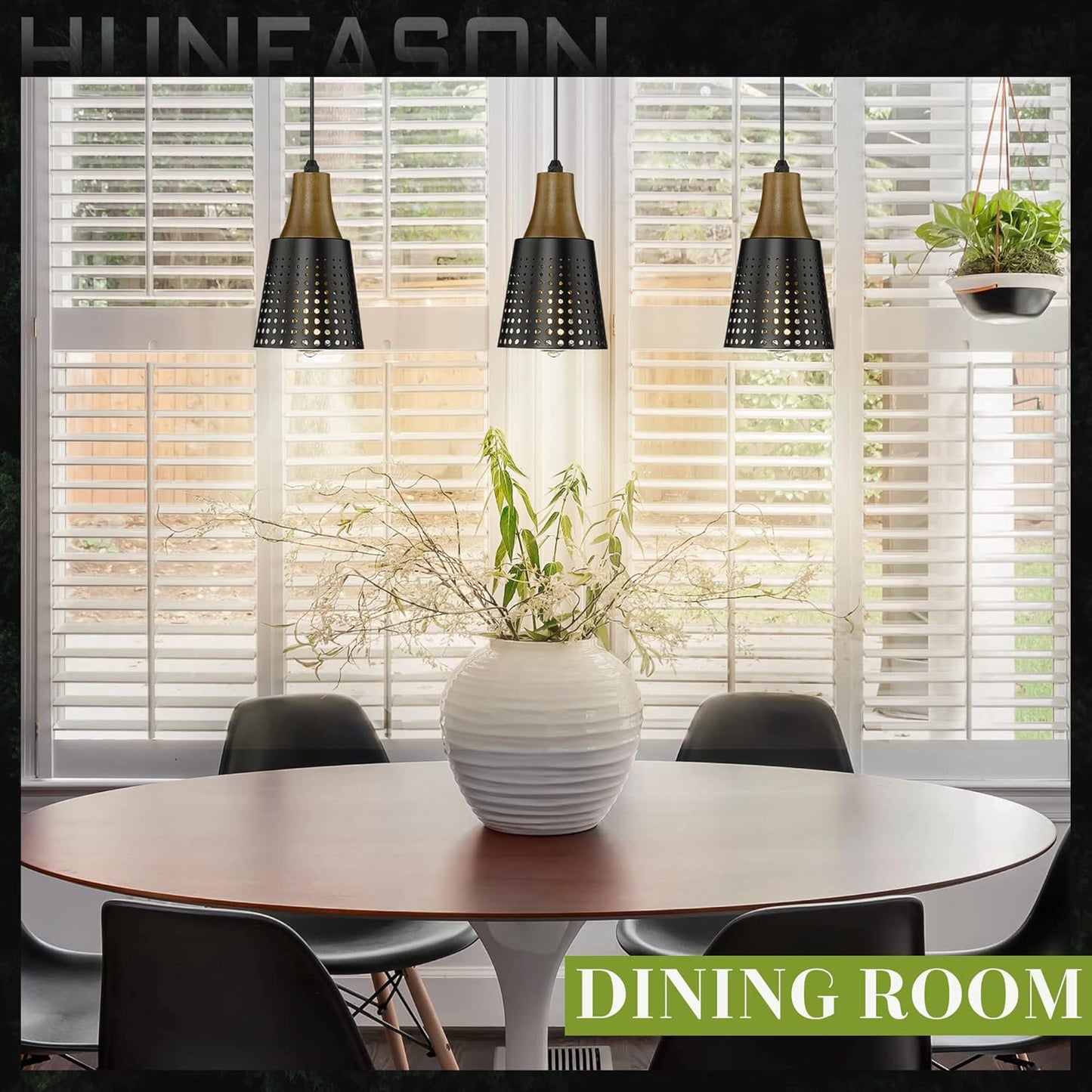 HUNEASON Pendant Light Fixture, Industrial Metal Hanging Lamp, Modern Adjustable Ceiling Pendant Lighting for Kitchen Island Bar Dining Room Bedroom