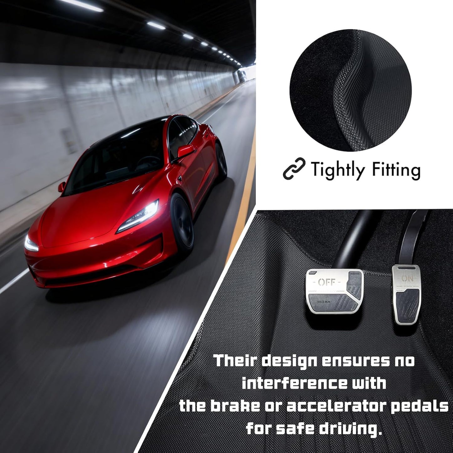 Floor Mats for Tesla Model 3 2020 2021 2022 2023 2024 2025 Highland Premium TPE All-Weather with High Edges,1st & 2nd Row Waterproof Anti-Slip Car Accessories, Pedal Safe Design, Easy to Clean.