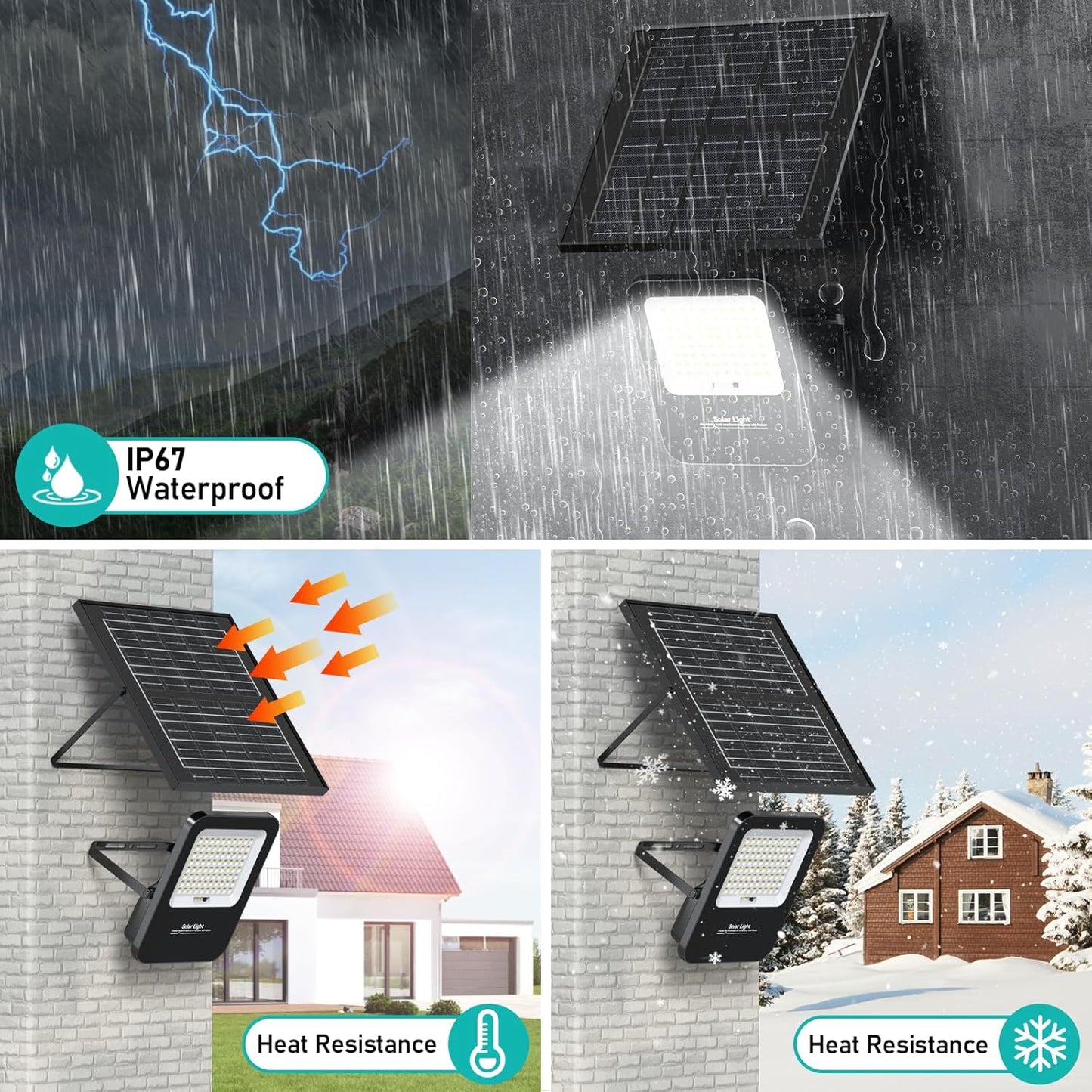 Outdoor 500W LED Solar Flood Lights,Dusk to Dawn 45000LM, IP67 Waterproof, with 16.4ft Cables and Remote Control