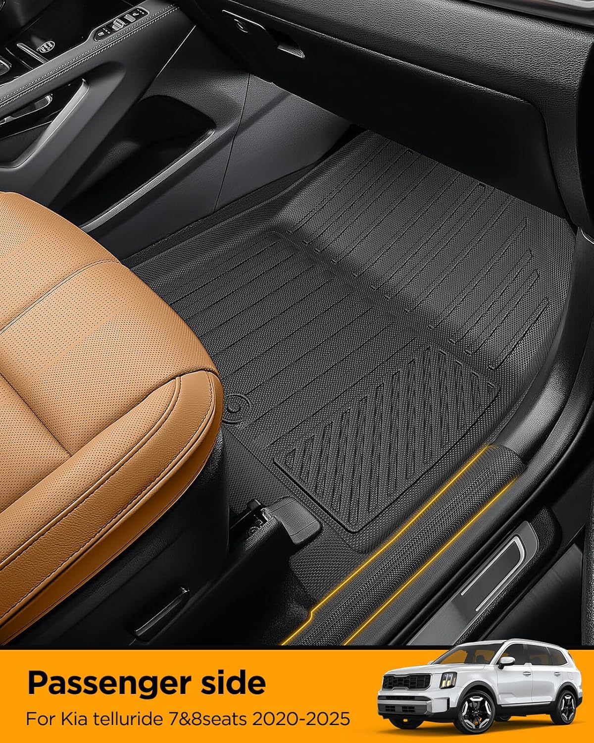Floor Mats & Backrest & Cargo Liner for Kia Telluride 2020-2025（7&8 Seats,Full Coverage Car Liner Set, All Weather Protector Heavy Duty TPE Automotive Interior Accessories 2024 2023 2022 2021