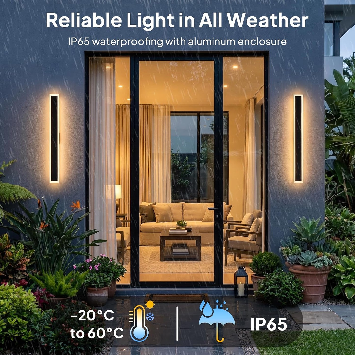 2 Pack 23.6in Modern RGB Outdoor Wall Lights, RGB/Warm/White & Dimmable, IP65 Waterproof, LED Exterior Lighting Fixtures, Linear Outdoor Wall Sconce with Remote and APP Control for Garage, Porch 23.6 in