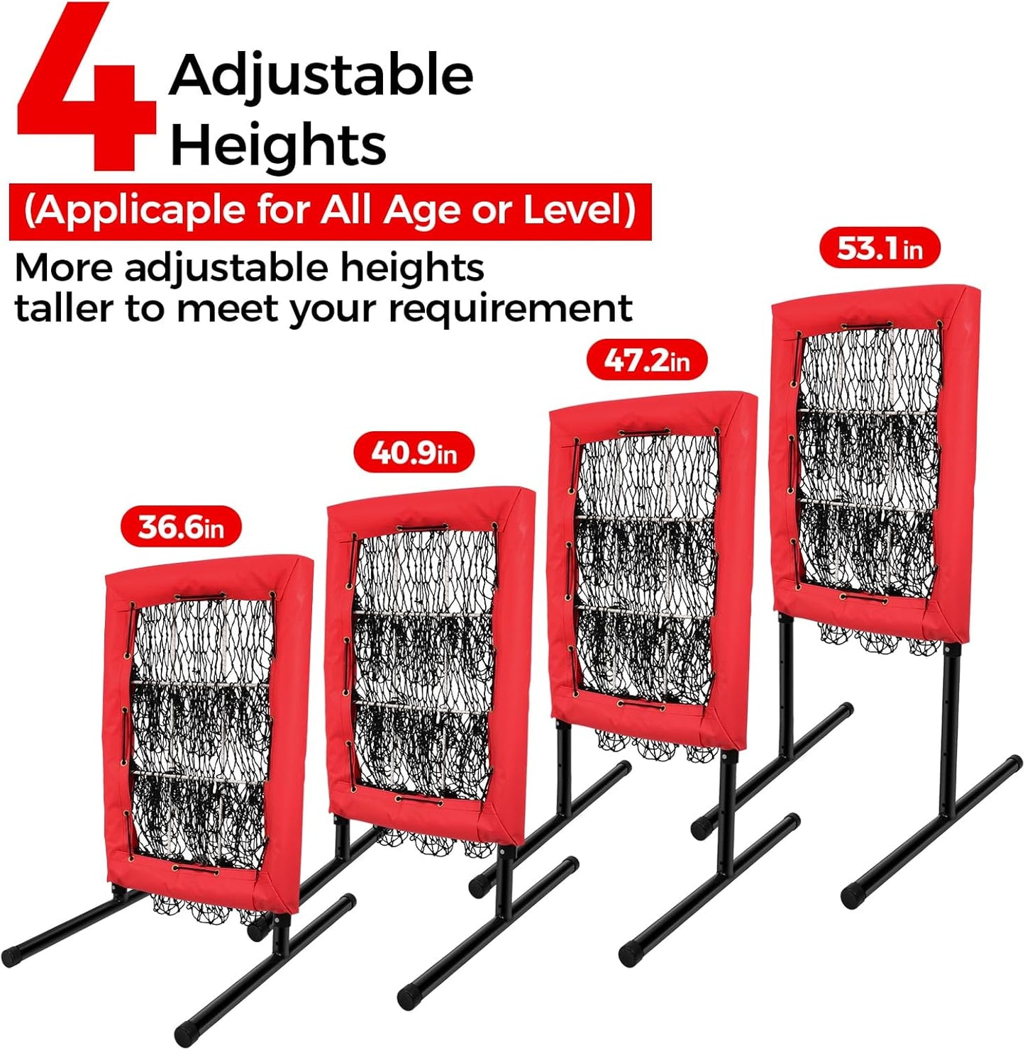 Heavy Duty 9 Hole Pitching Net with Strike Zone,9 Pocket Pitching Target Net of 4 Adjustable Heights (36-53in)