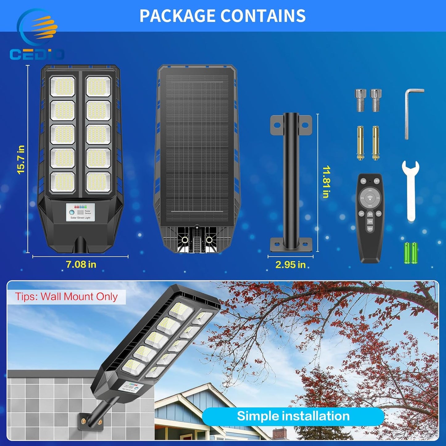 Solar Lights Outdoor, IP66 Waterproof Solar Street Lights, Solar Lights Outdoor for Outside 6500K Dusk to Dawn with Motion Sensor Solar Security