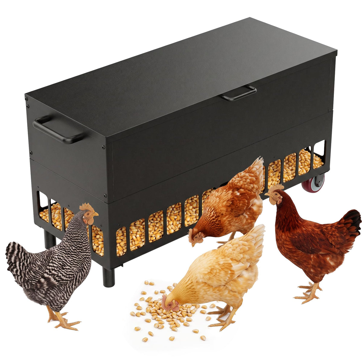 Metal Chicken Feeder for Poultry Coop, Heavy Duty No Waste