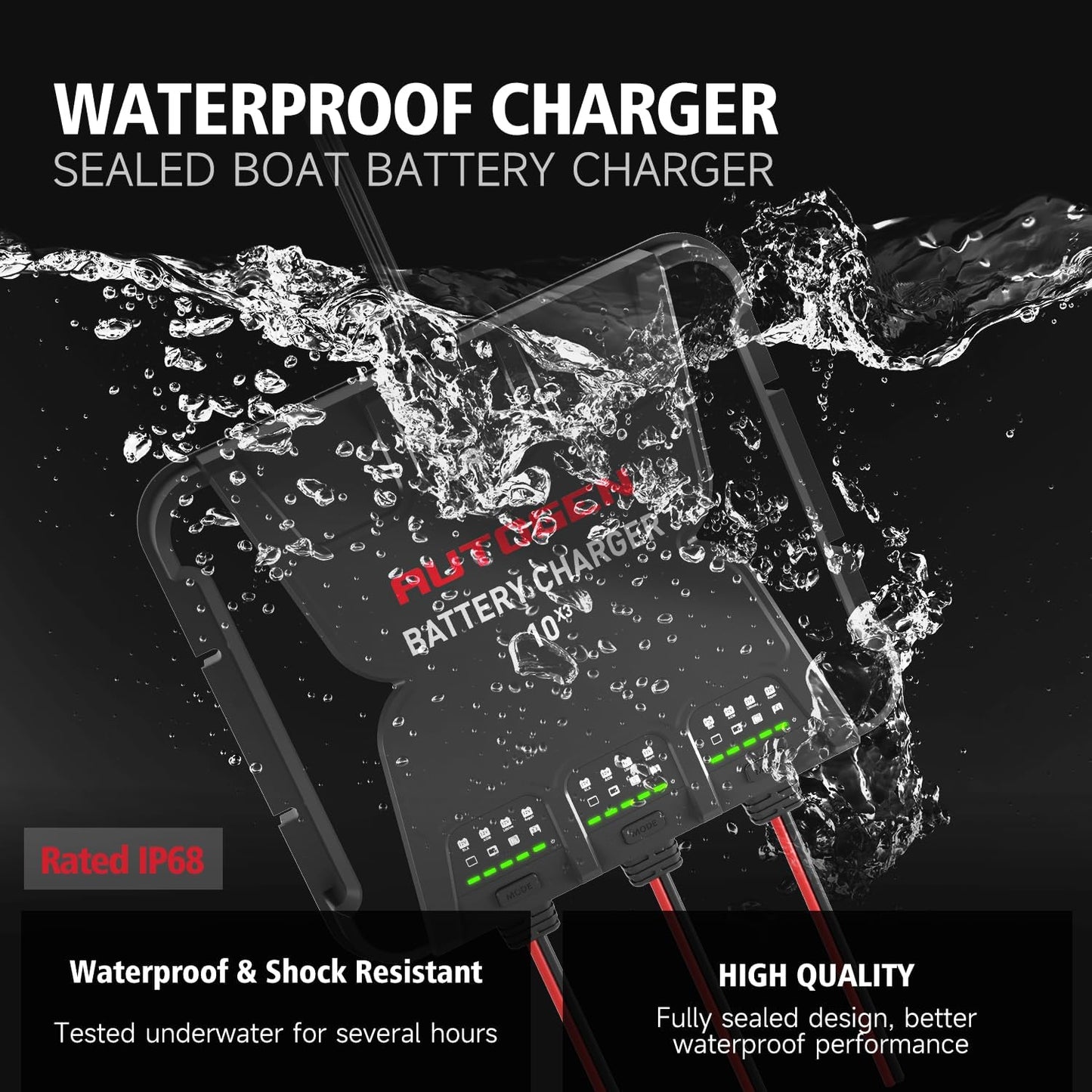 3-Bank Smart Marine Battery Charger, 12V 30A (10A/Bank) Waterproof Onboard Boat Charger, Battery Maintainer and Desulfator for Deep-Cylce, AGM and Lithium(LiFePO4) Batteries