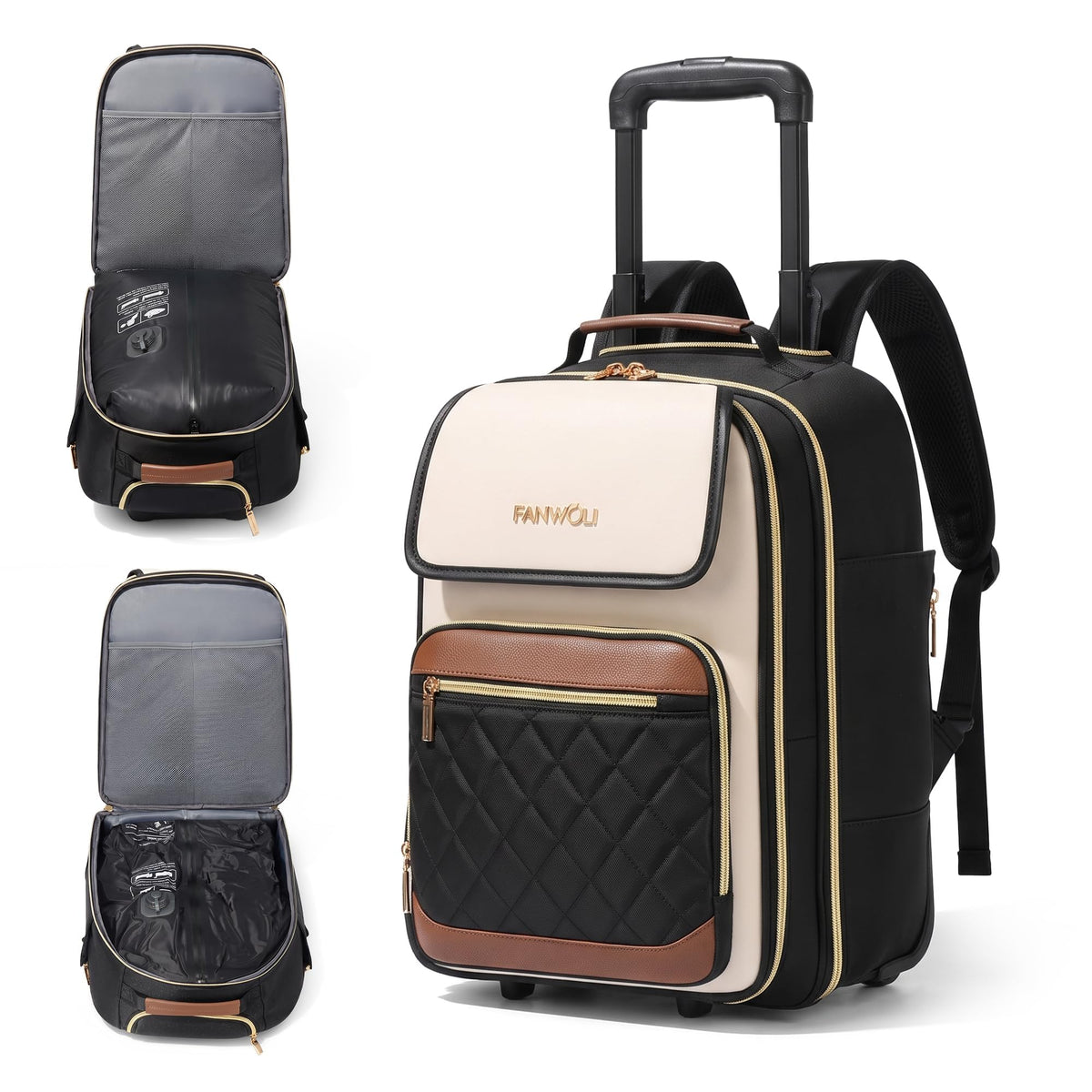 Underseat Rolling Backpack with Wheels, Black Backpack by Fanwoli