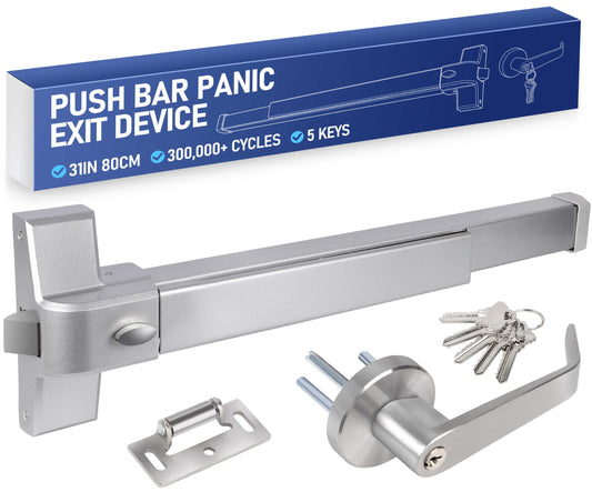 31" Commercial Push Bar Panic Exit Device with Exterior Lever Handle, UL Listed Emergency Exit Door Hardware, Stainless Steel Panic Bar Lock for 31"-37" Wood, Metal & Composite Doors