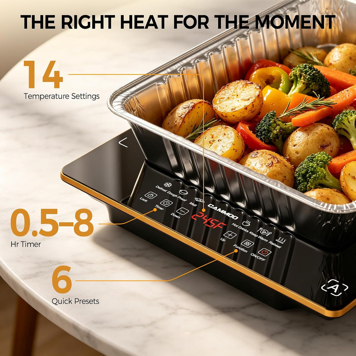 CAMMOO Electric Warming Tray, 31.8''x15'' 3-in-1, Tempered Glass Warming Mat for Food 31.8"L*15"W 3