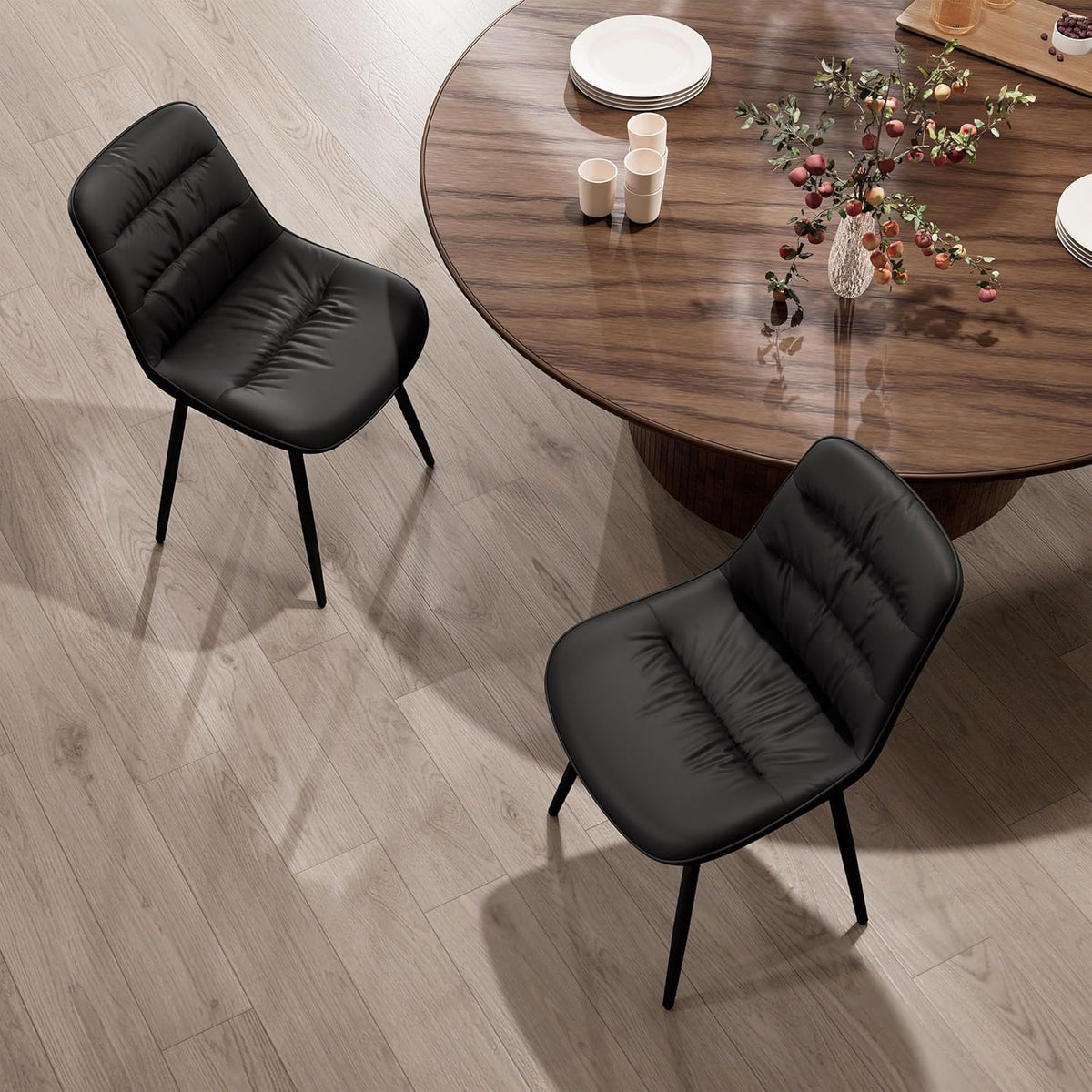 Kidol & Shellder Dining Chairs, Modern Upholstered Leather Kitchen Side Chairs with Comfortable Back, with Metal Legs Black Modern