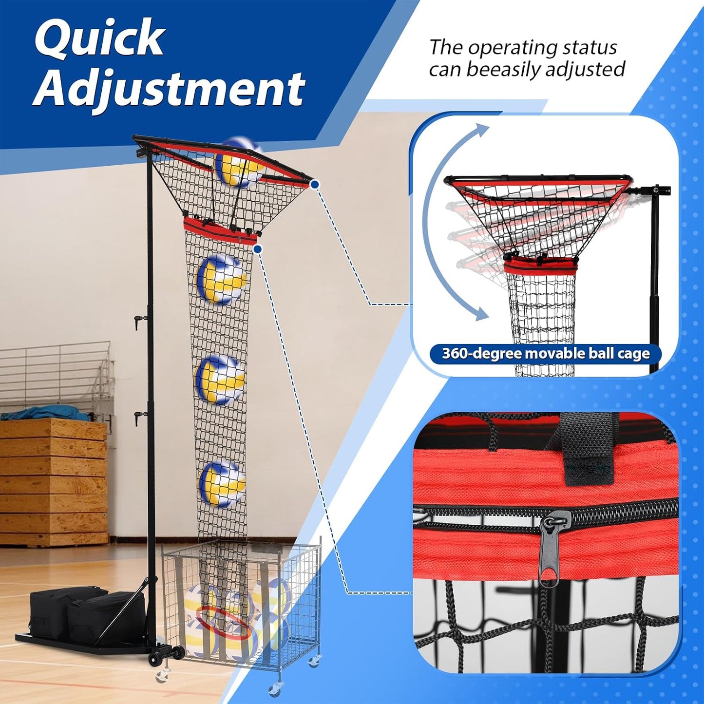 HVDI Volleyball Setter & Spike Trainer System, Heavy Duty Volleyball Training Aid Set – 88LB Sandbag Base with Dual Wheels for Easy Mobility, Adjustable Hitter & Receiver Combo System 93"