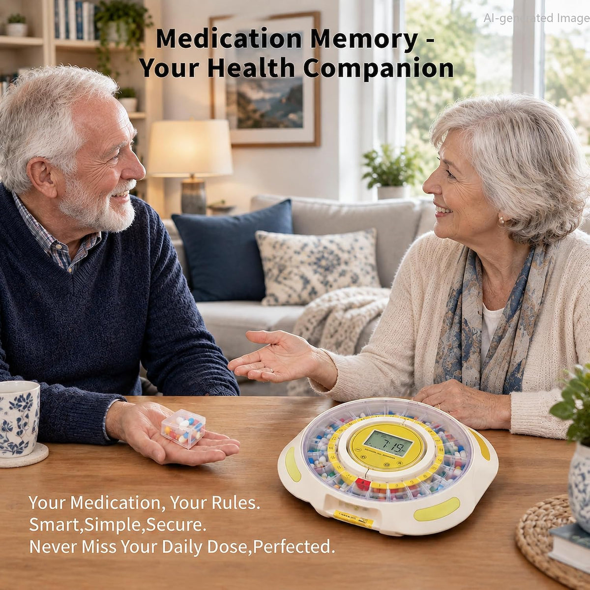 21-Day Automatic Pill Dispenser with Individual Pods & 9 Alarms for Seniors, Purple Lid