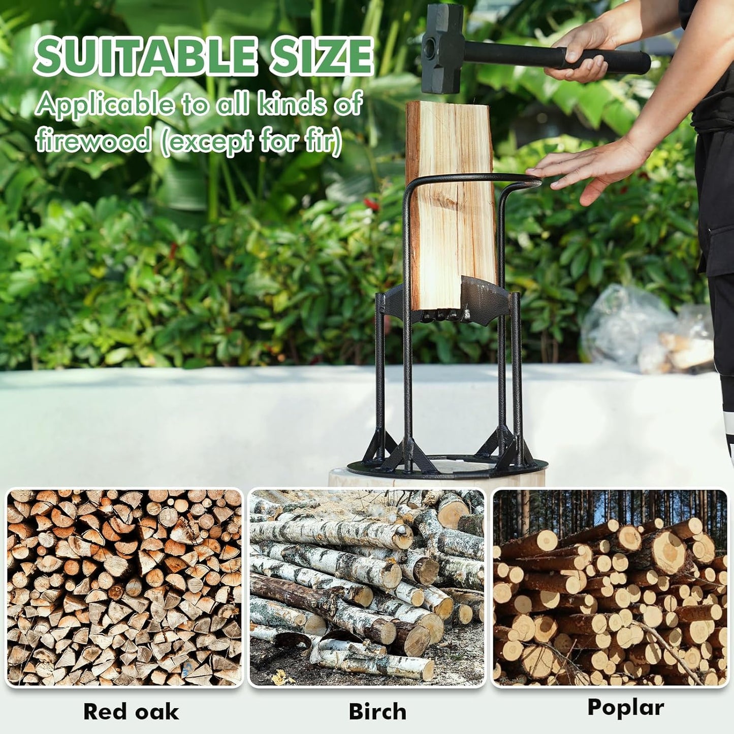 Flanagan 12'' x 17'' XXL Kindling Splitter for Wood,9LBS Firewood Splitter with 6LBS Wood Splitting Sledge Hammer, Open Top Ring Design Manual Log