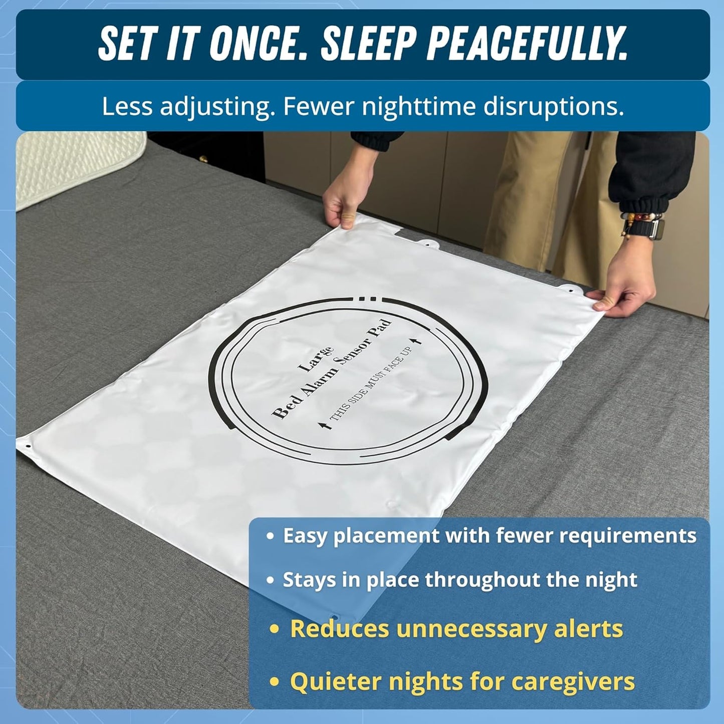 Large Bed Alarm for Elderly Adults – Wireless Bed Alarm Pad (20” x 30”) & Pager – Safety Bed Alarms and Fall Prevention – Dementia & Alzheimers Support, Designed for Nighttime Care