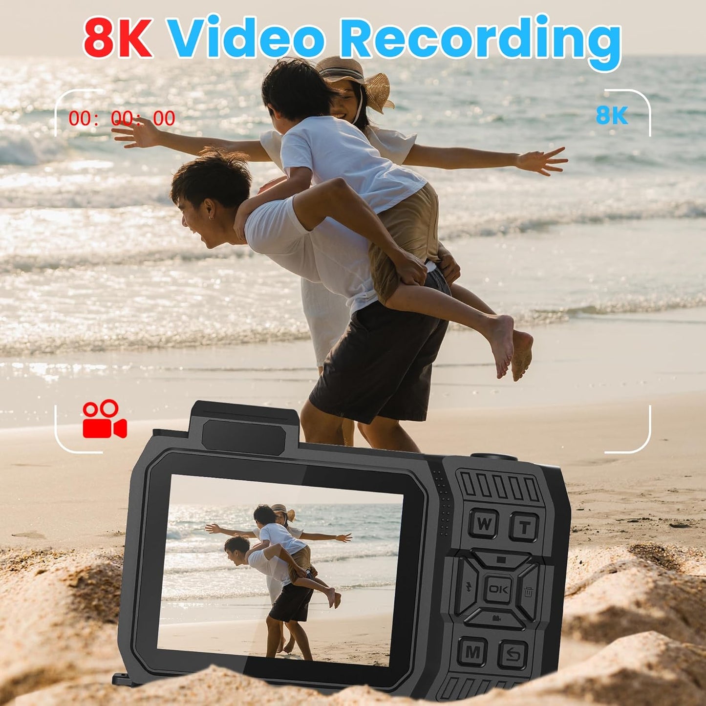 8K 70MP Digital Camera with 64G Card 33FT Underwater Camera Waterproof Camera Rugged Dustproof Shockproof for Snorkeling 18X Zoom Autofocus Selfie