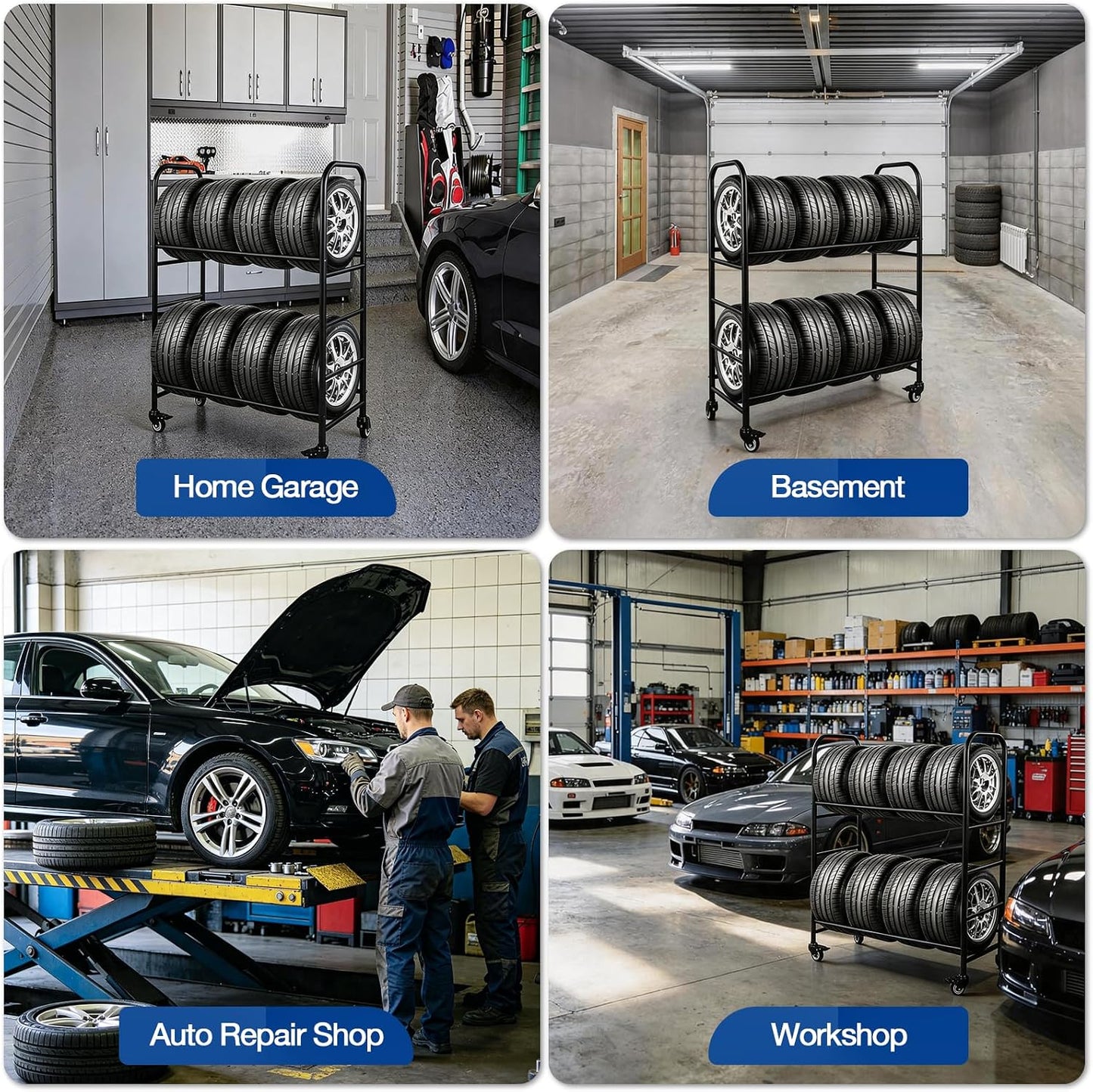 Tire Rack, 56x44x20in Adjustable Tire Storage Rack with 4 Swivel Casters, 200KG/440LBS Weight Capacity Rolling Tire Stand, Heavy Duty Tire Storage Organizer for Garage, Home, Shop