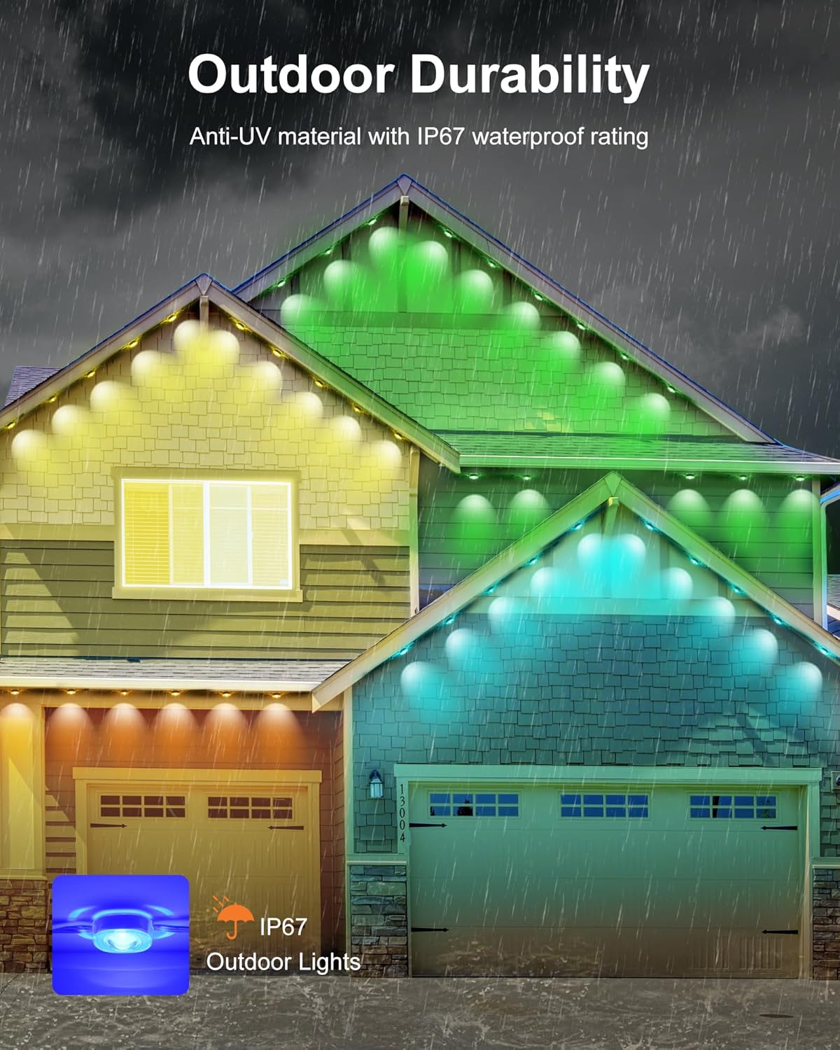 Permanent Outdoor Lights for House, 100ft Smart RGBIC Outside Lights with 72 Scene Modes, IP67 Waterproof Eaves Lights for Christmas All Holiday