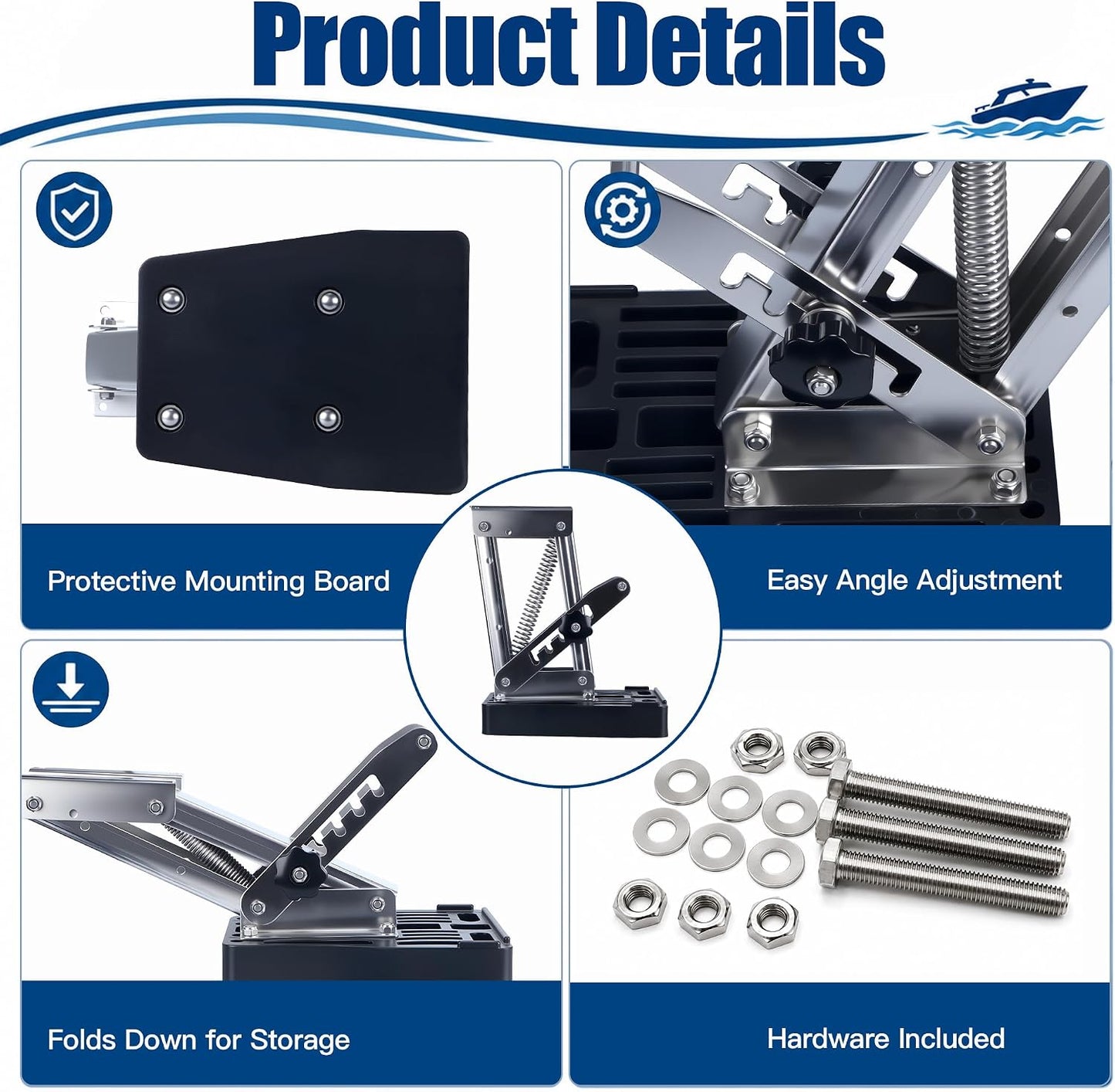 20 HP Outboard Motor Bracket, Heavy Duty Outboard Motor Mount | Stainless Steel Marine Kicker Motor Bracket, 20 HP Adjustable Auxiliary Boat Motor Mount for Yacht, Motorboats, Fishing Boats
