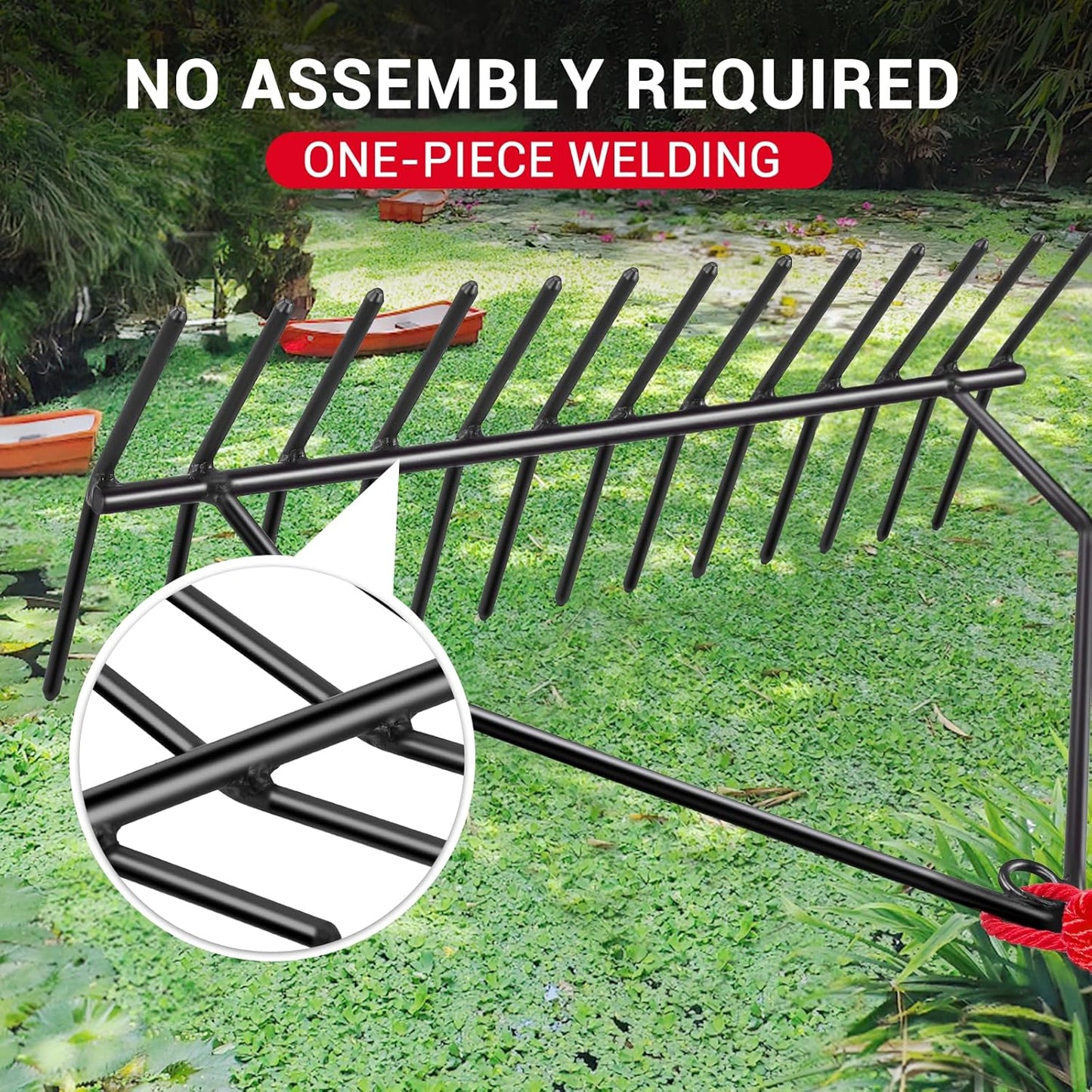 32' Aquatic Weed Rake, 8.6' Steel Rod Lake Weed Cutter, One-Piece Welding, No Assembly Required, Lake Weed Rake for Pond Beach Landscaping, Perfect