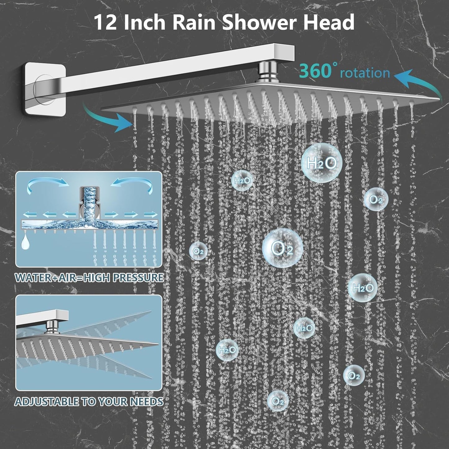 Baetuy 12 Inch Shower Faucet Set, Rainfall Shower System with High Pressure Handheld Shower Head and Square Fixed Shower Head,Spray Wall Mounted