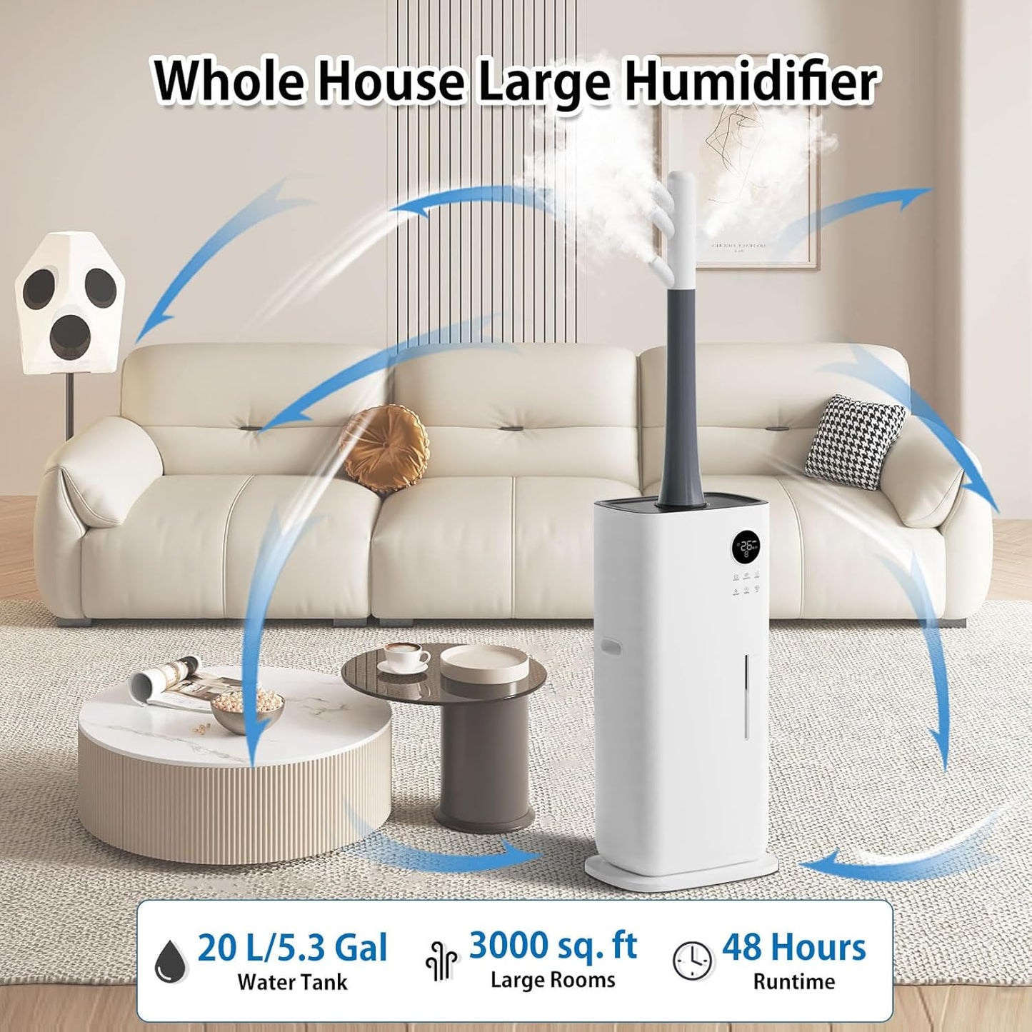 Large Humidifier, Humidifiers for Bedroom Large Room, YOKEKON 5.3Gal/20L Large Humidifiers for Home 3000 sq ft, Whole House Humidifiers Industrial