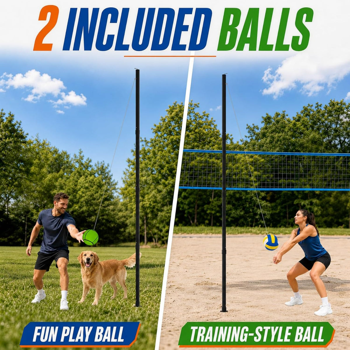Tetherball Set, 2 Balls Included, Adjustable Pole 12 FT